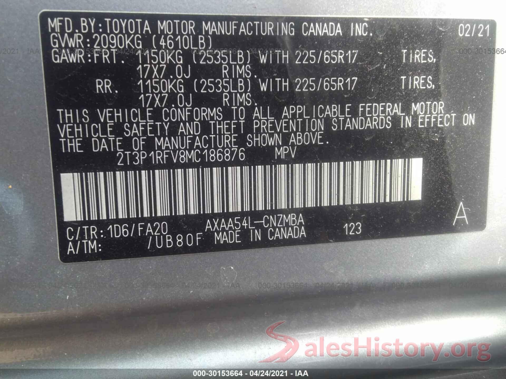 2T3P1RFV8MC186876 2021 TOYOTA RAV4