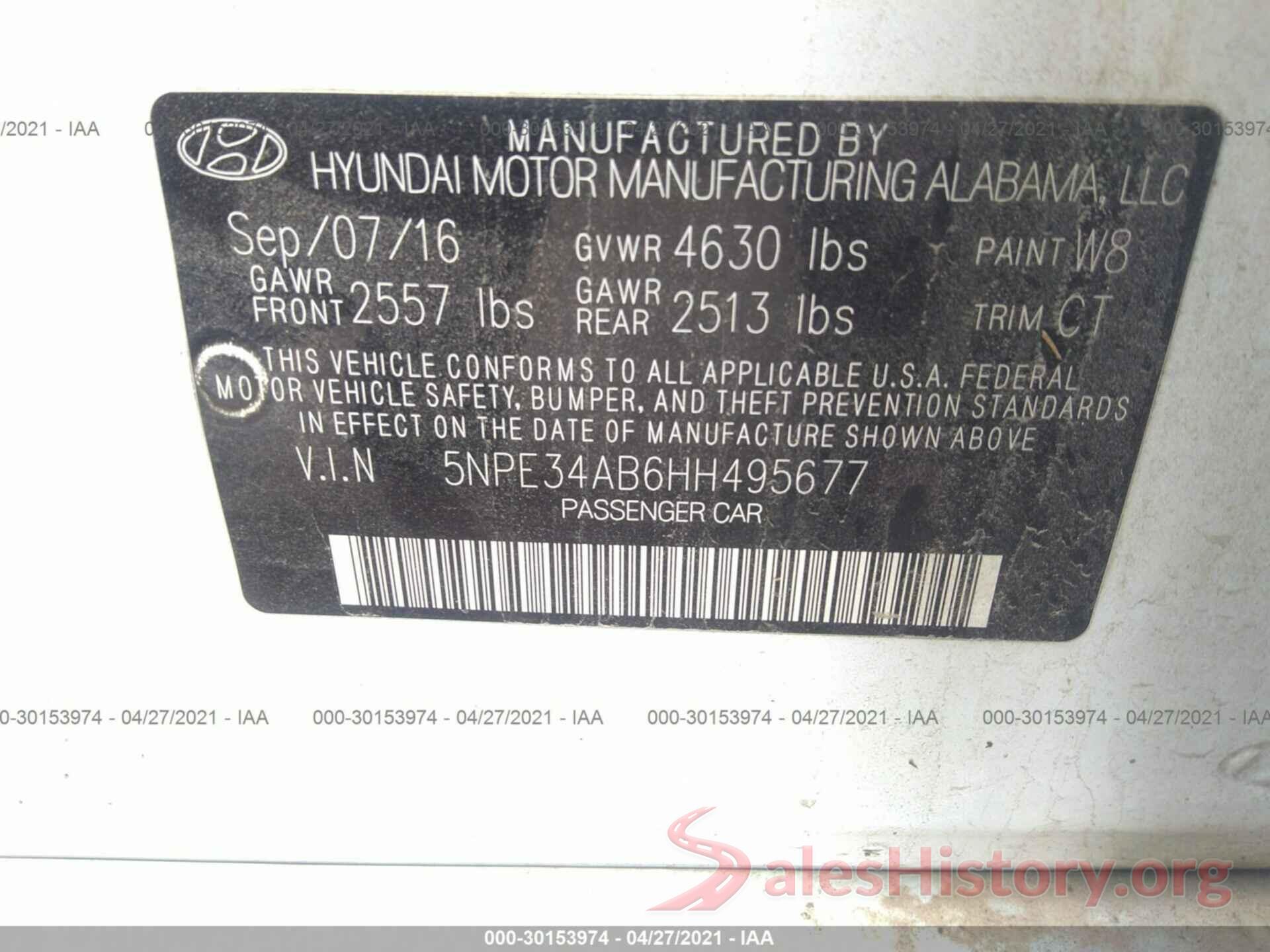 5NPE34AB6HH495677 2017 HYUNDAI SONATA