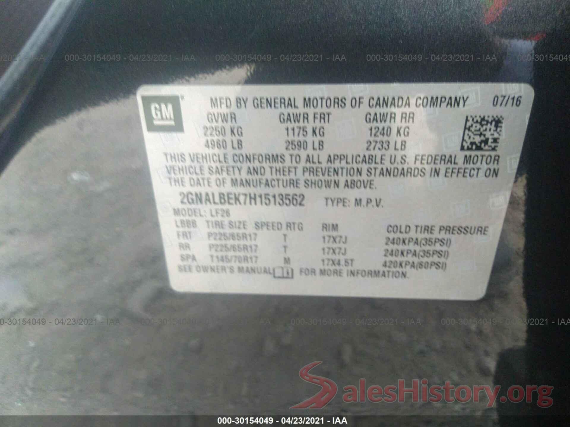 2GNALBEK7H1513562 2017 CHEVROLET EQUINOX