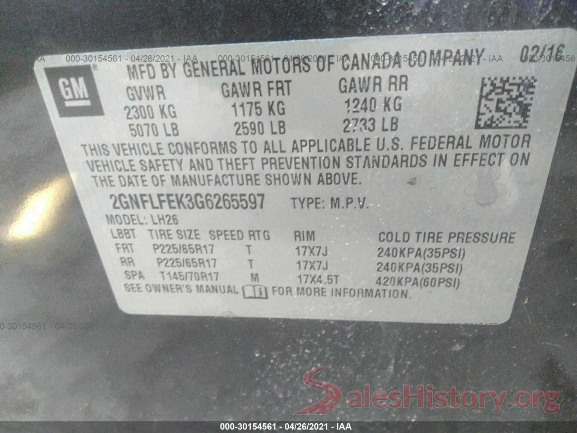 2GNFLFEK3G6265597 2016 CHEVROLET EQUINOX