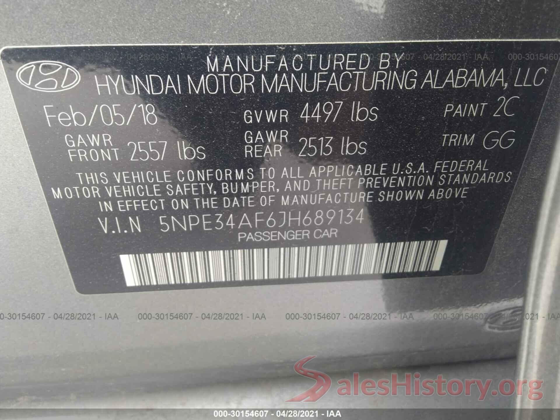 5NPE34AF6JH689134 2018 HYUNDAI SONATA