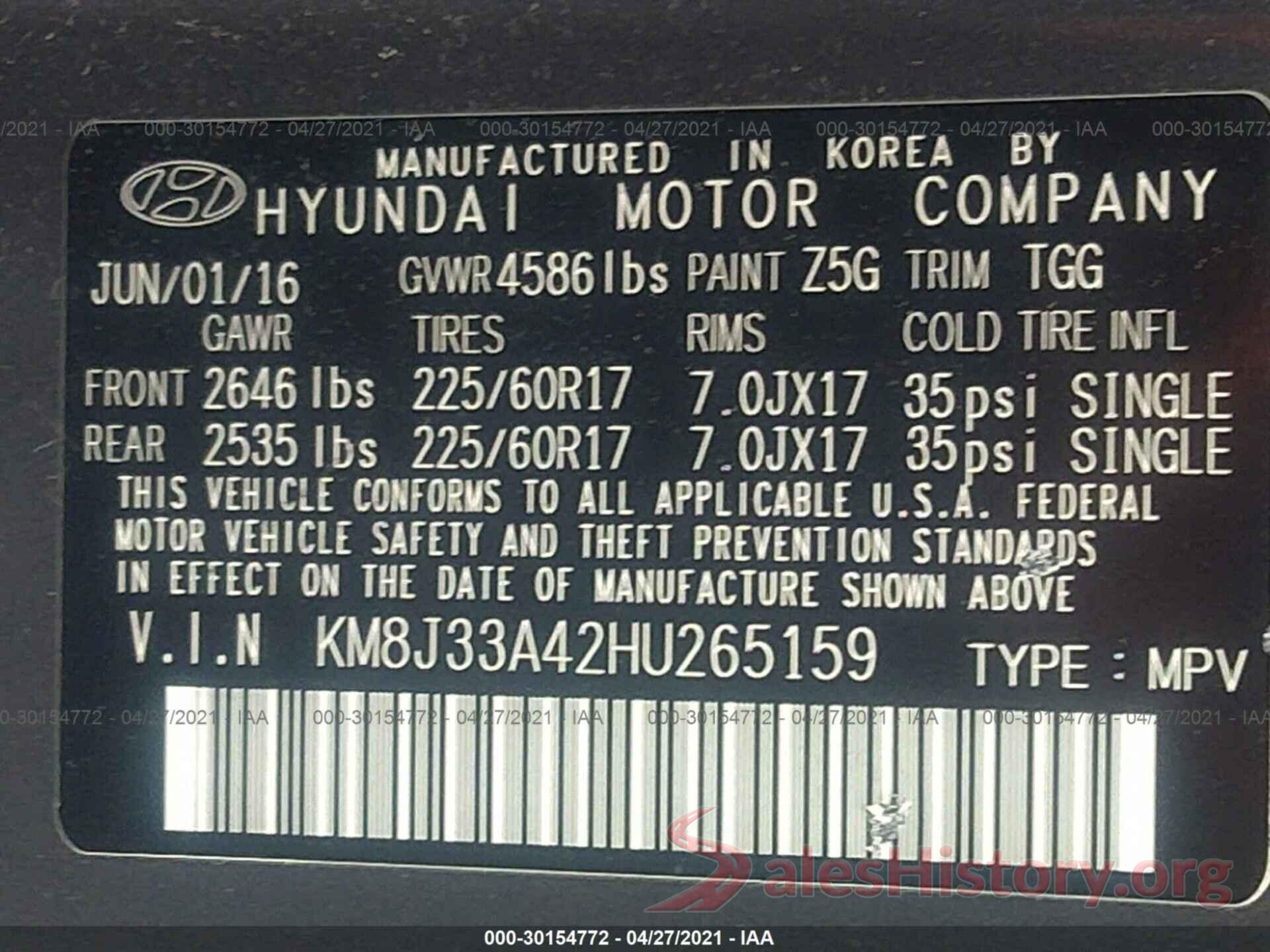 KM8J33A42HU265159 2017 HYUNDAI TUCSON