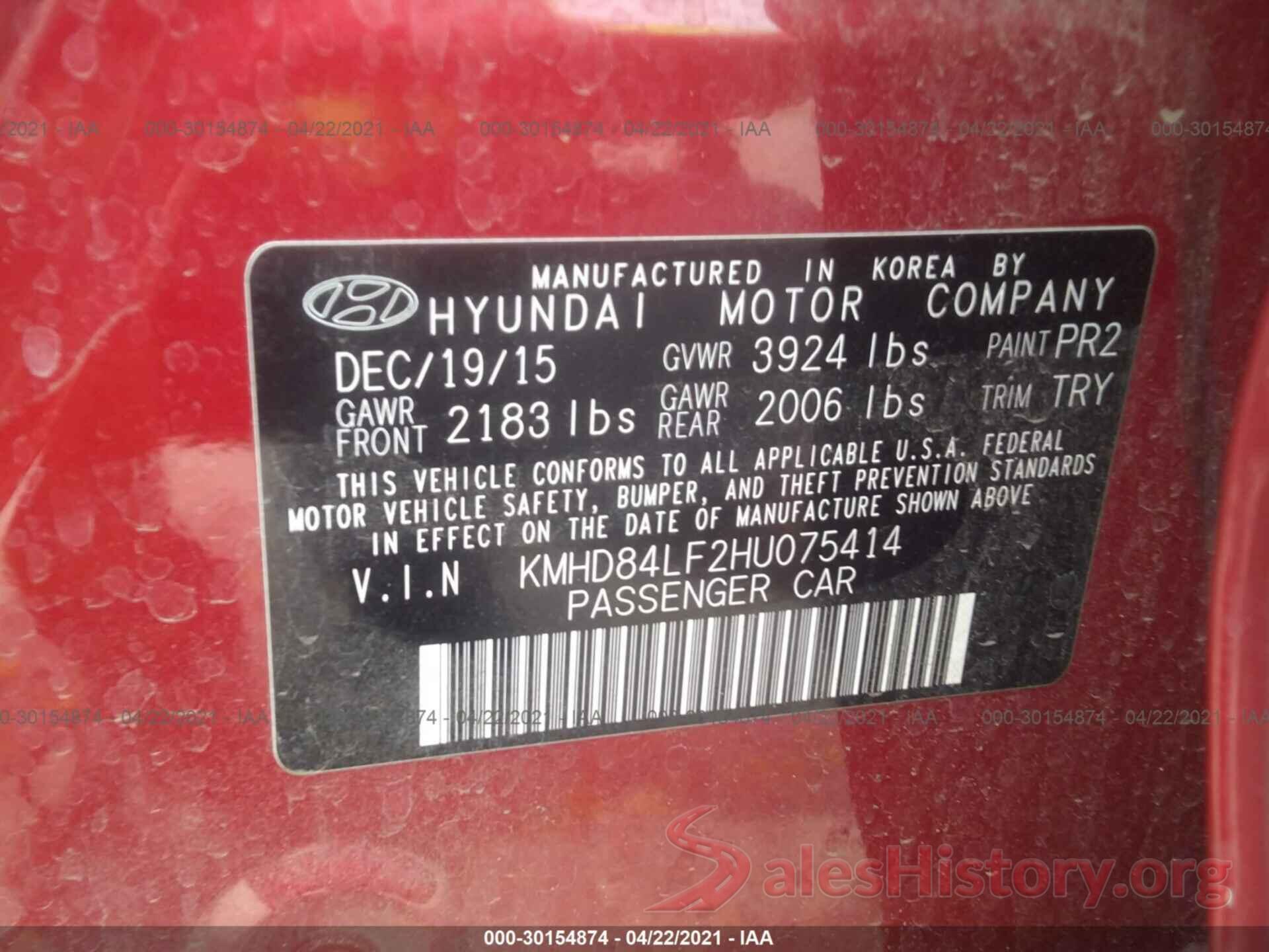 KMHD84LF2HU075414 2017 HYUNDAI ELANTRA