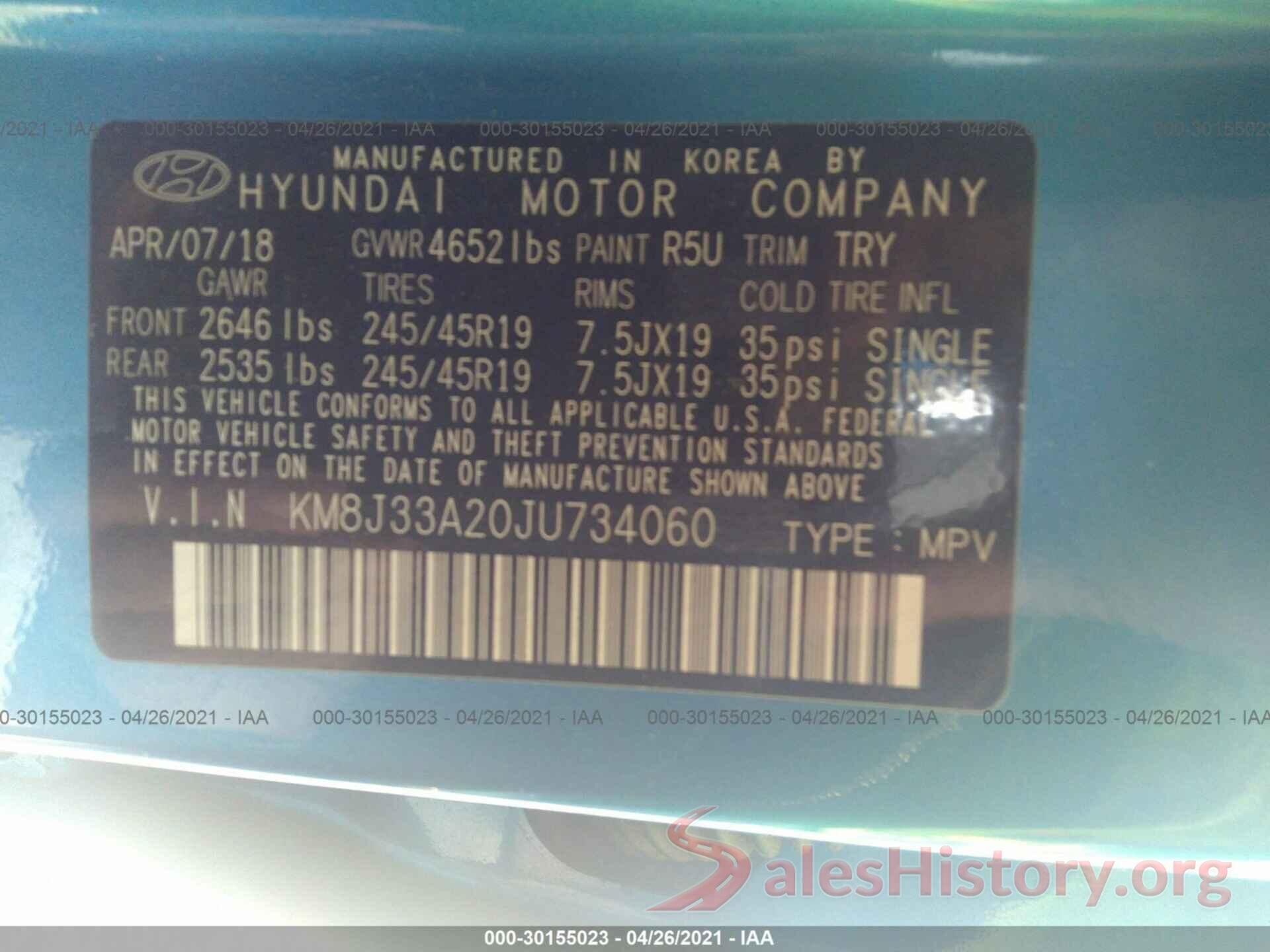 KM8J33A20JU734060 2018 HYUNDAI TUCSON