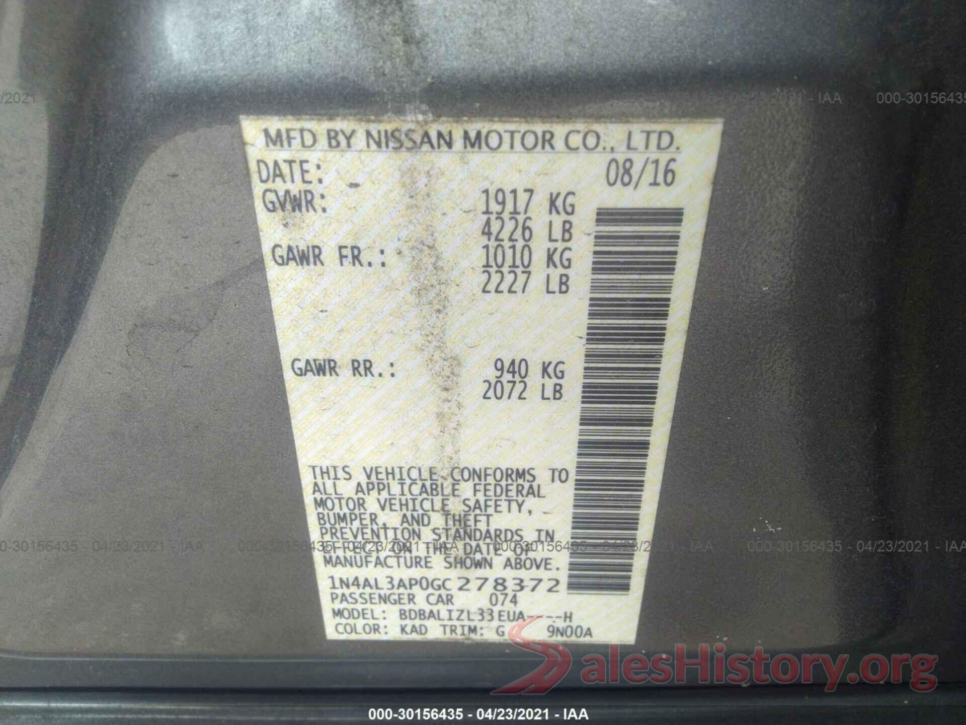 1N4AL3AP0GC278372 2016 NISSAN ALTIMA