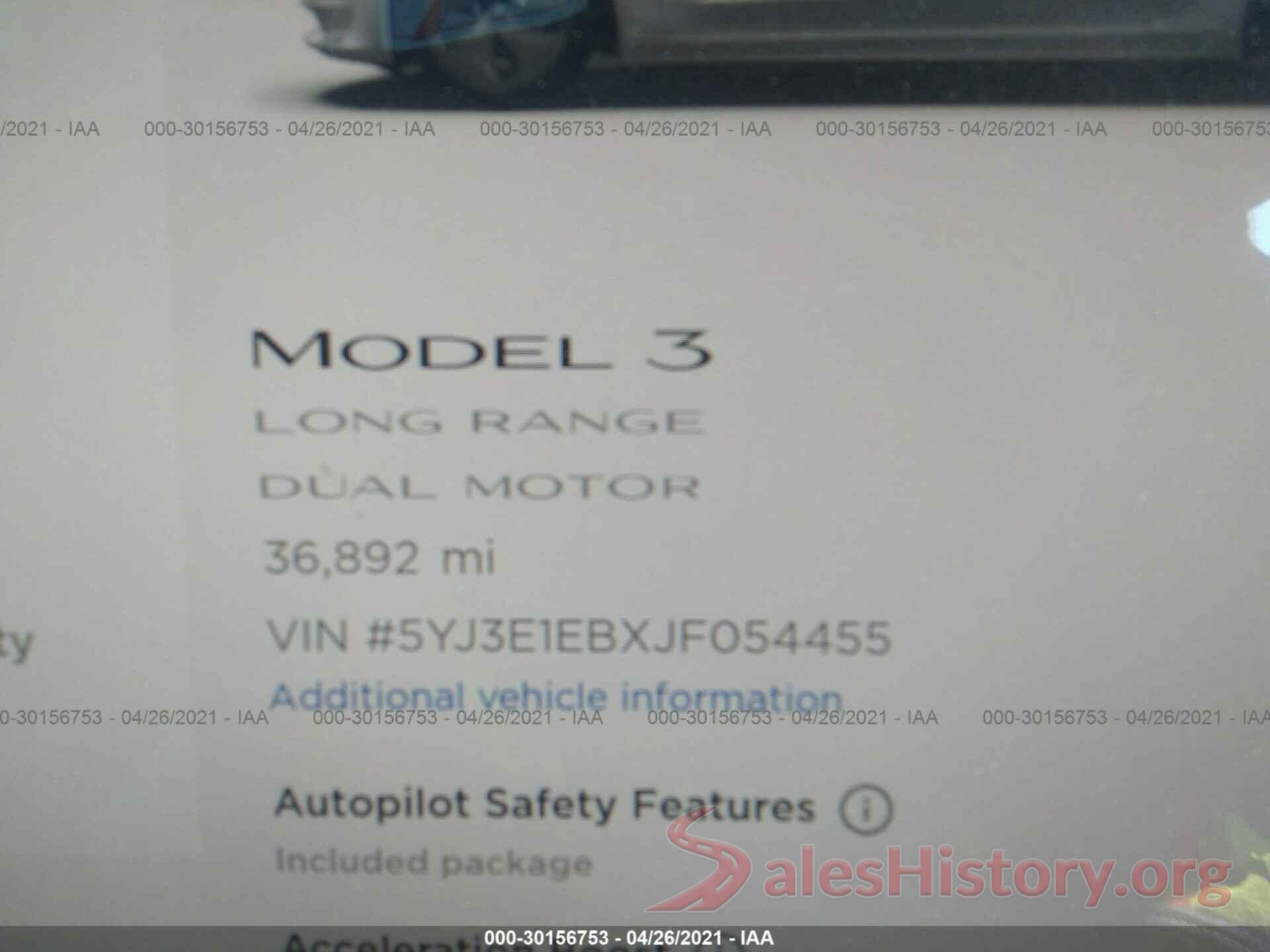 5YJ3E1EBXJF054455 2018 TESLA MODEL 3