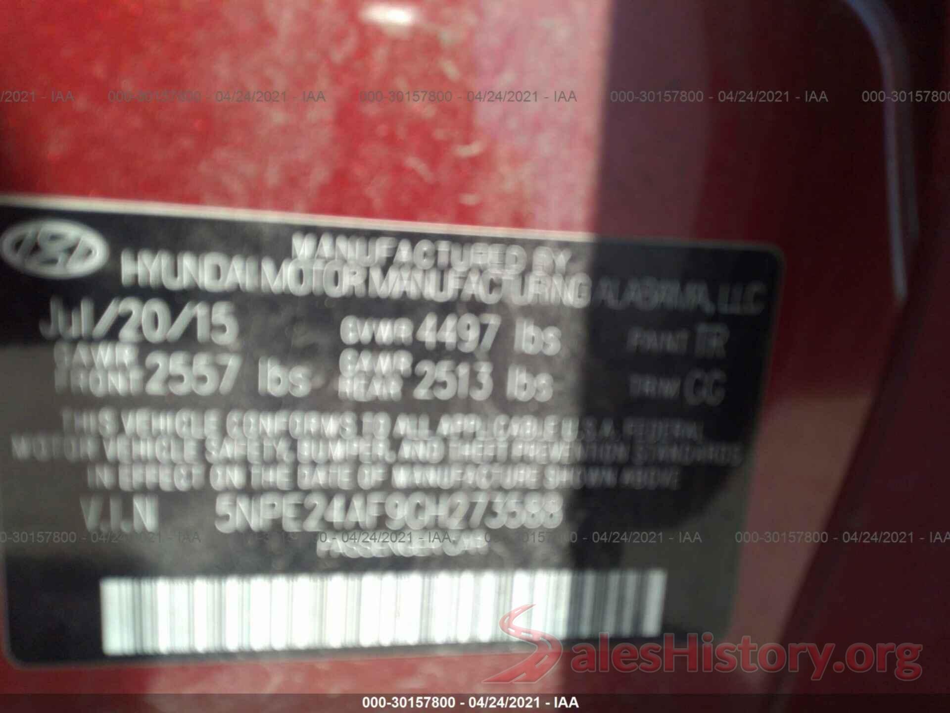 5NPE24AF9GH273588 2016 HYUNDAI SONATA