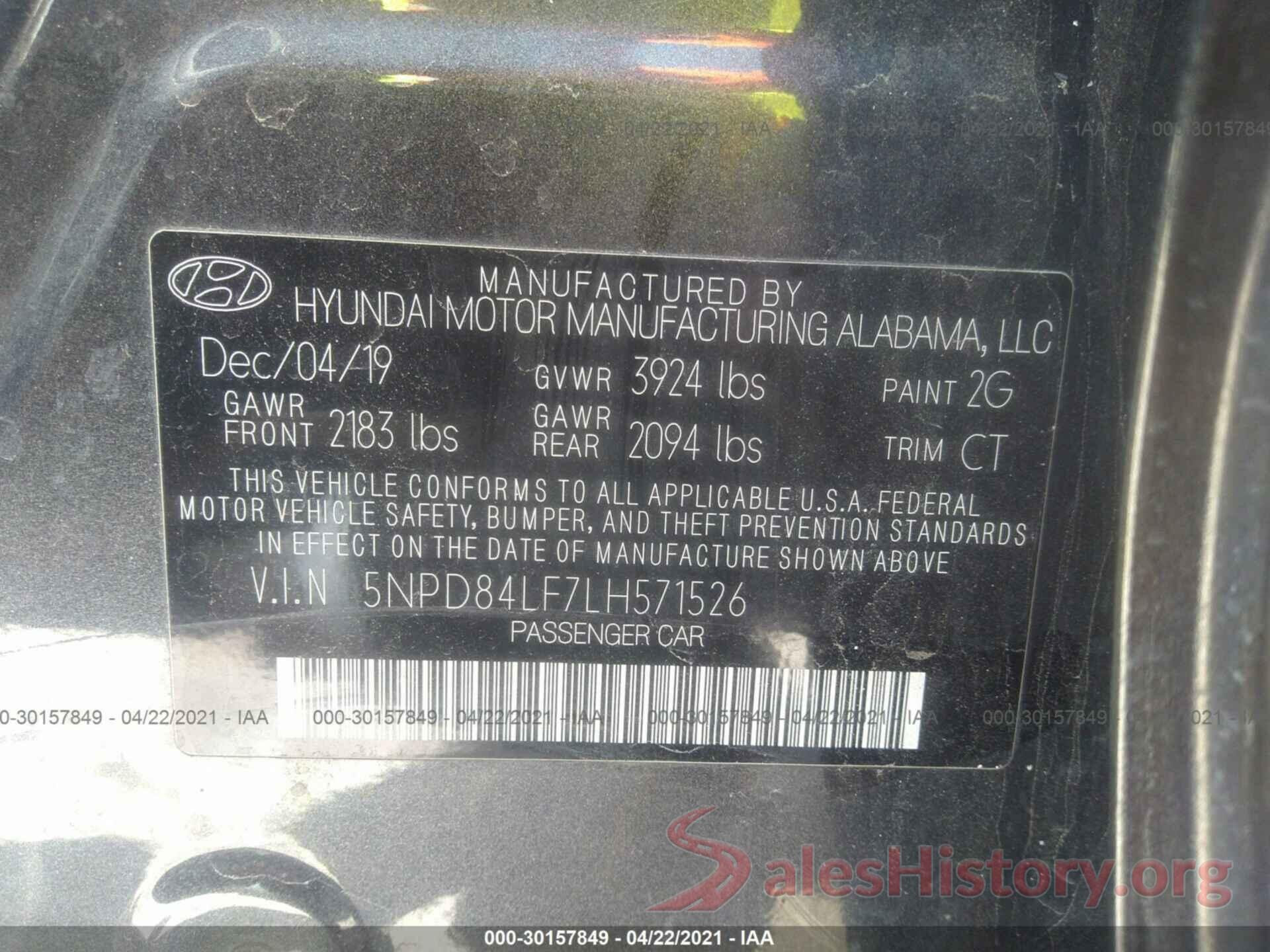 5NPD84LF7LH571526 2020 HYUNDAI ELANTRA