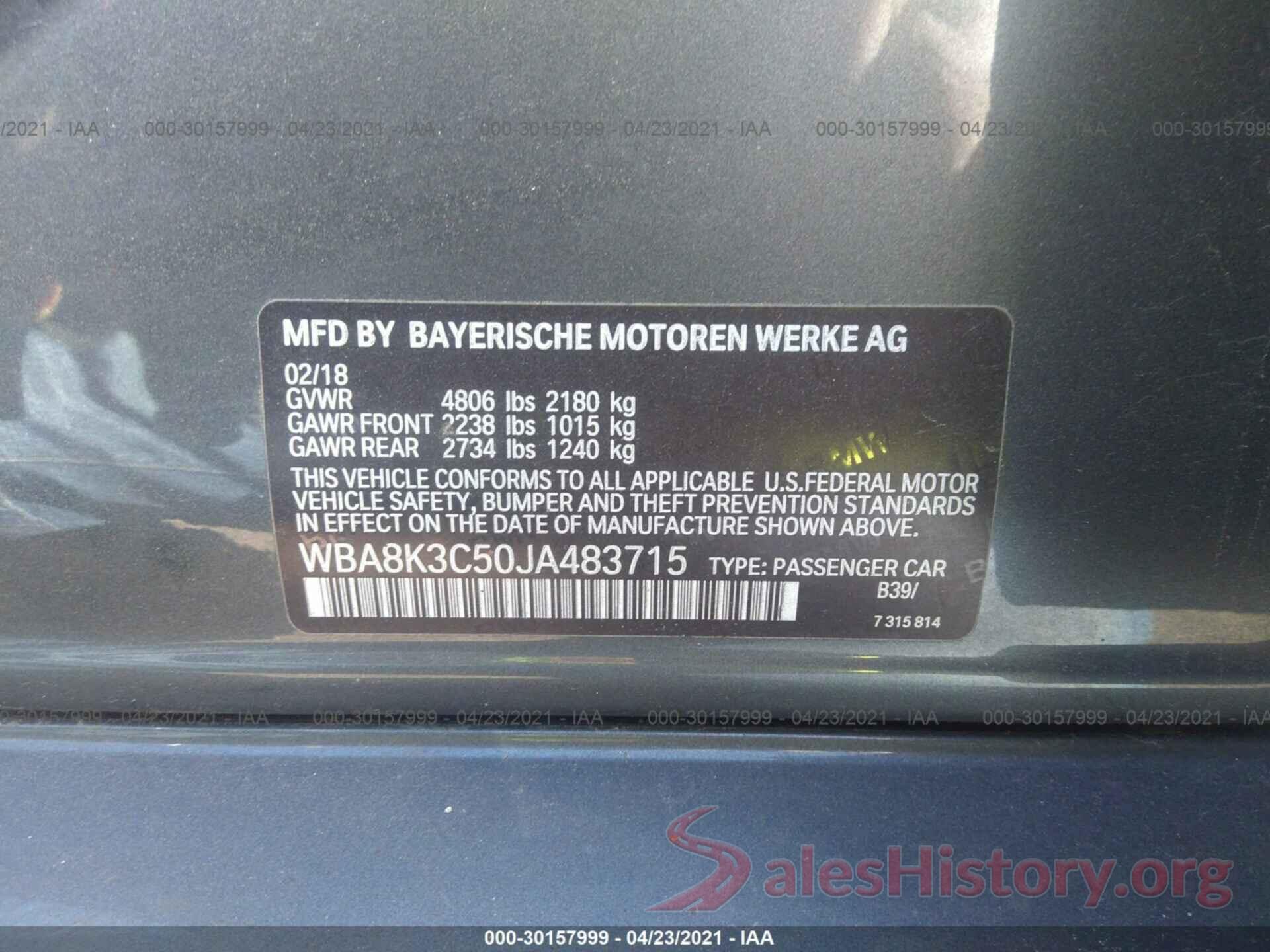 WBA8K3C50JA483715 2018 BMW 3 SERIES