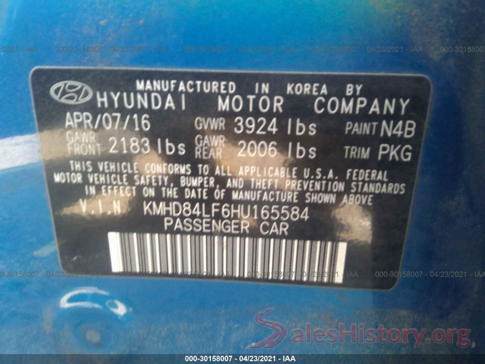 KMHD84LF6HU165584 2017 HYUNDAI ELANTRA