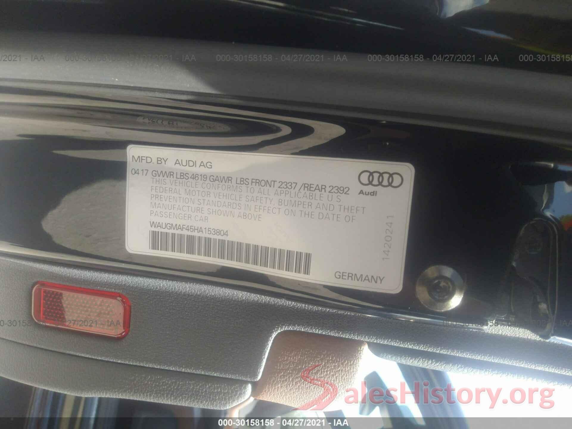 WAUGMAF45HA153804 2017 AUDI A4