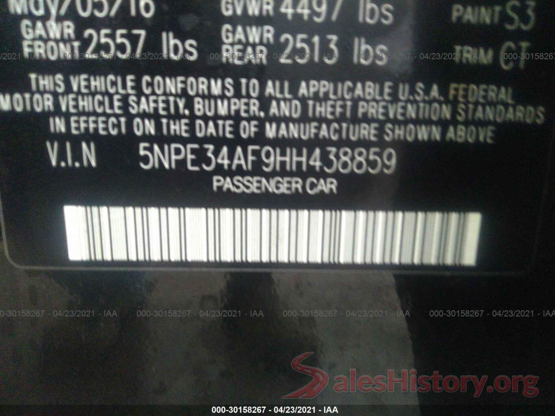 5NPE34AF9HH438859 2017 HYUNDAI SONATA