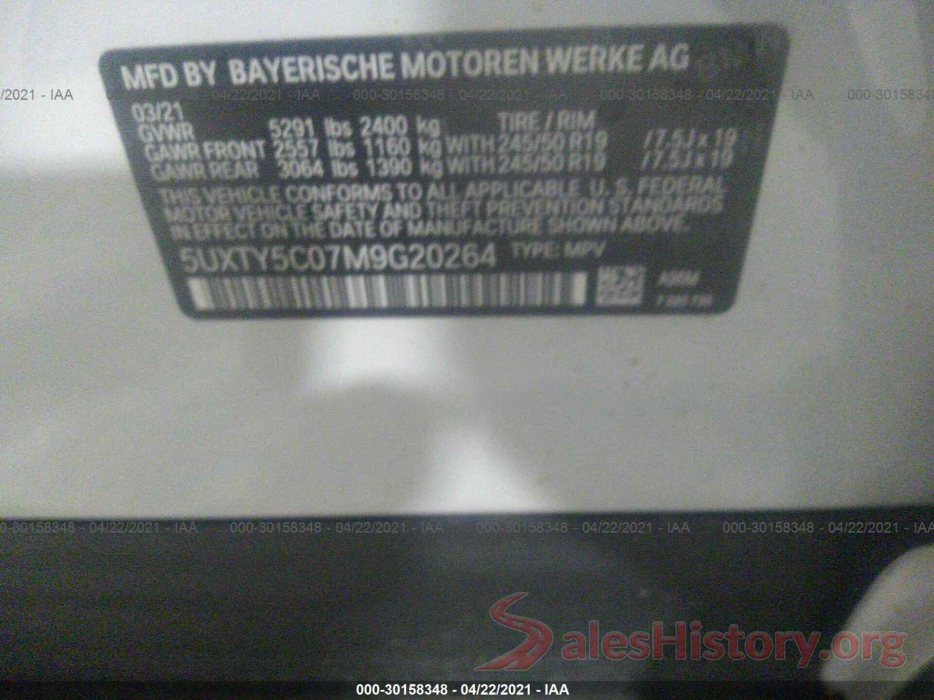 5UXTY5C07M9G20264 2021 BMW X3