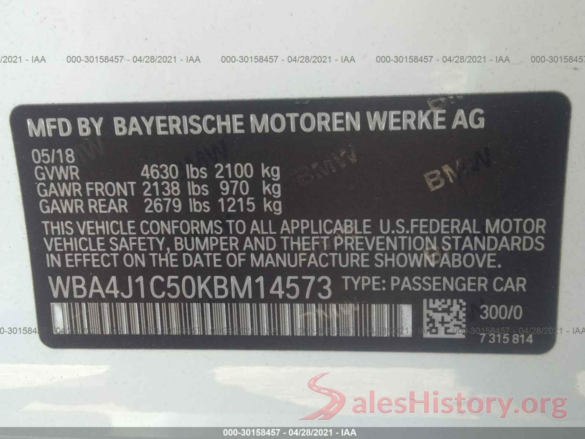 WBA4J1C50KBM14573 2019 BMW 4 SERIES