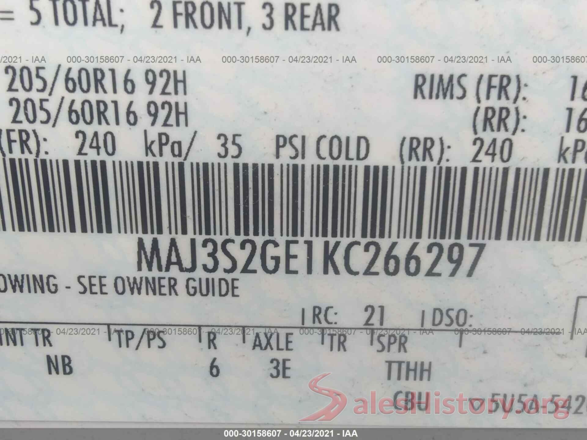 MAJ3S2GE1KC266297 2019 FORD ECOSPORT