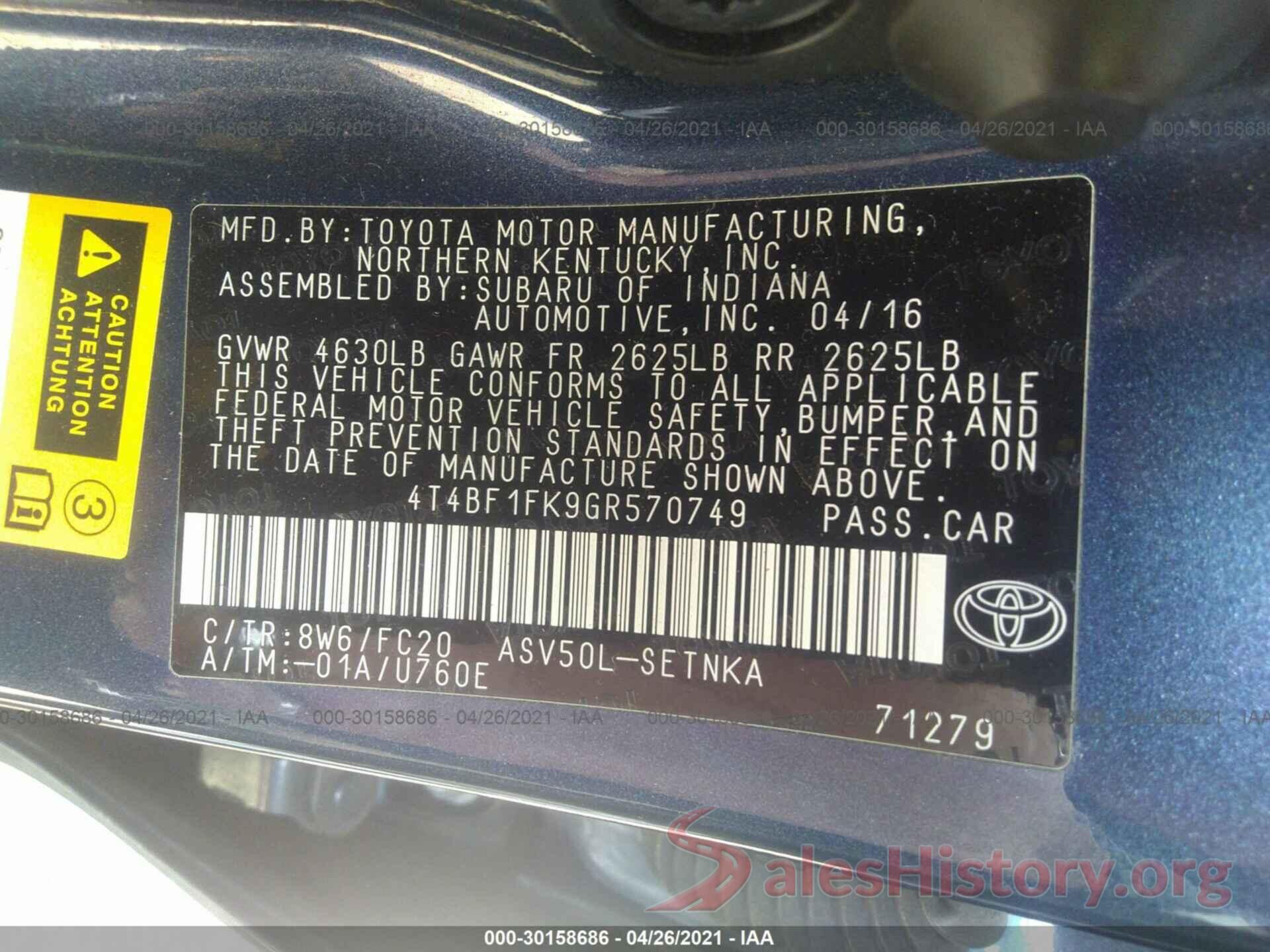 4T4BF1FK9GR570749 2016 TOYOTA CAMRY