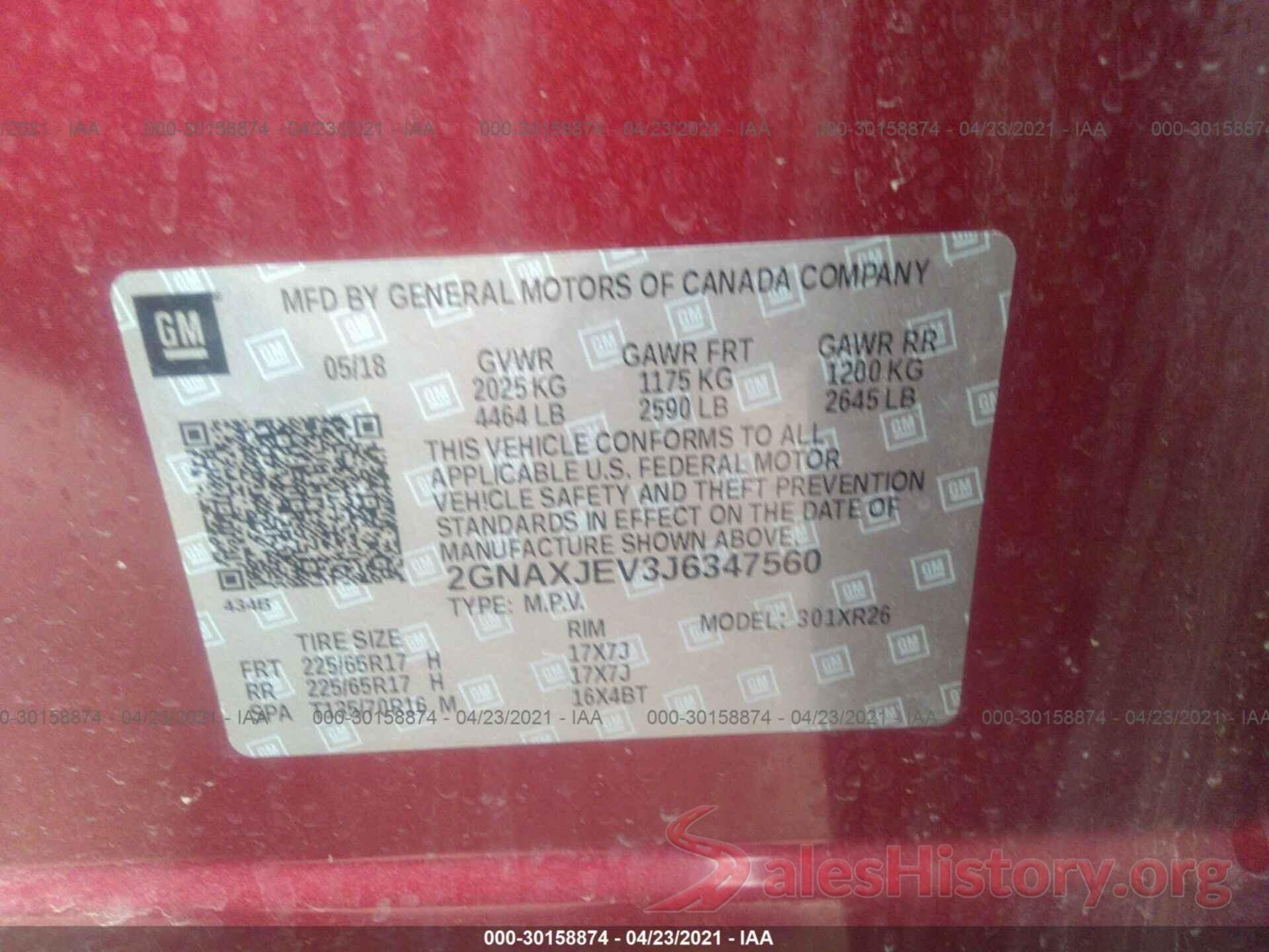 2GNAXJEV3J6347560 2018 CHEVROLET EQUINOX