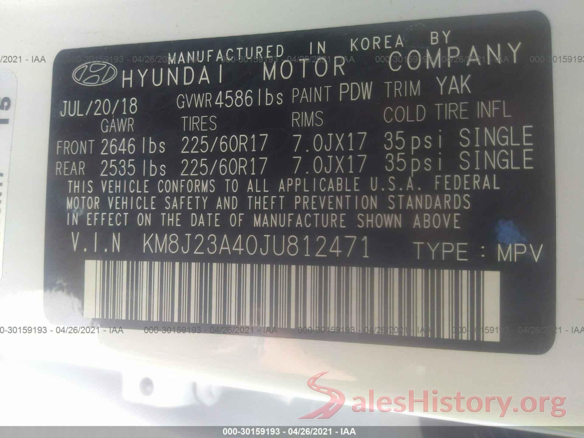 KM8J23A40JU812471 2018 HYUNDAI TUCSON