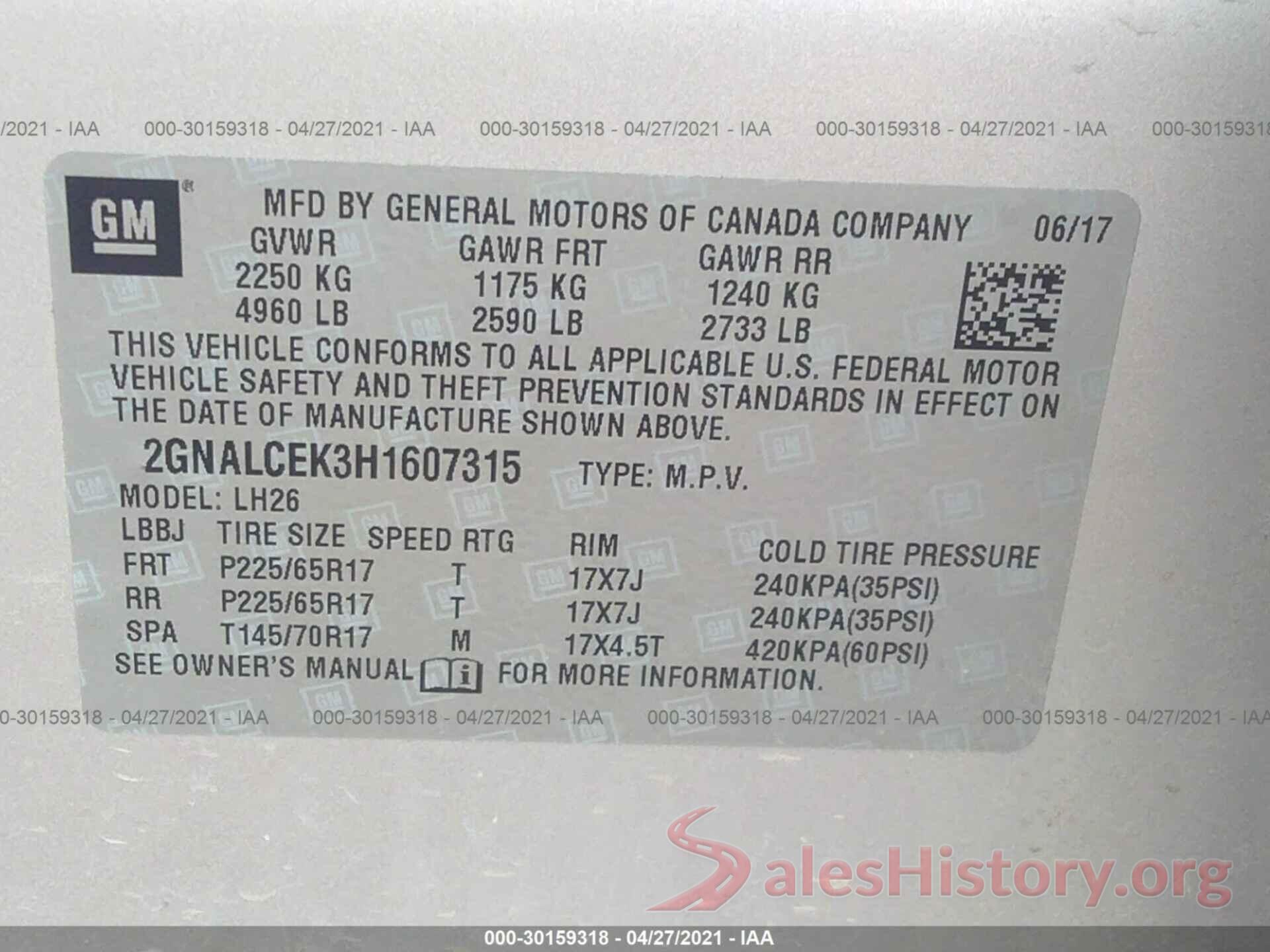 2GNALCEK3H1607315 2017 CHEVROLET EQUINOX