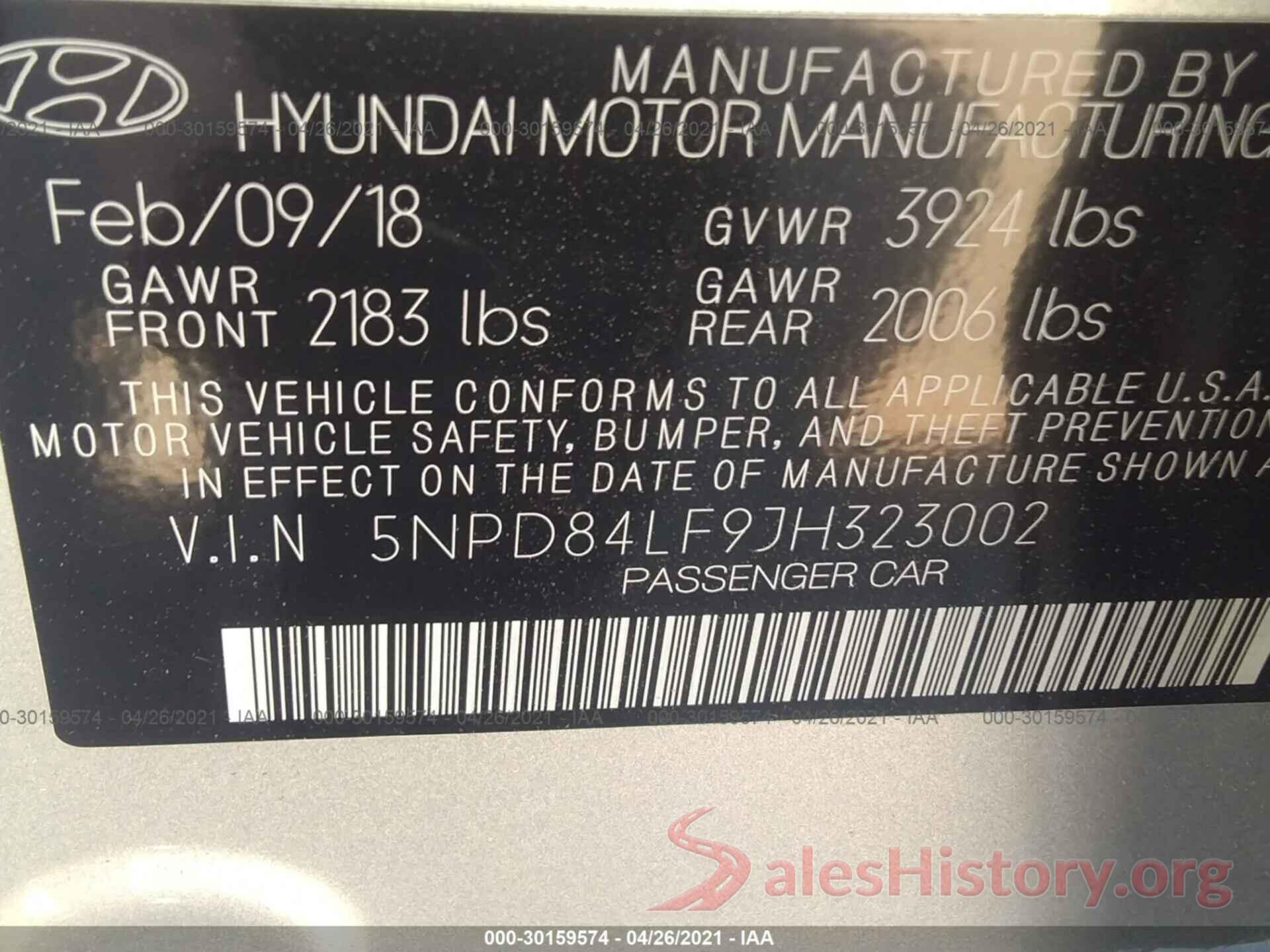 5NPD84LF9JH323002 2018 HYUNDAI ELANTRA