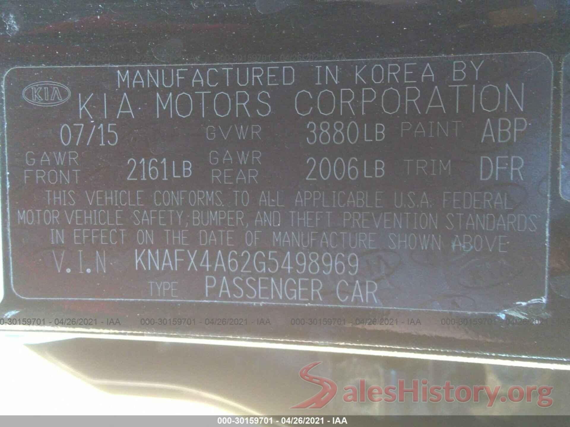 KNAFX4A62G5498969 2016 KIA FORTE