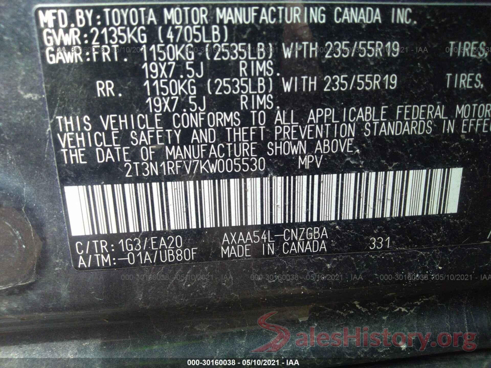 2T3N1RFV7KW005530 2019 TOYOTA RAV4