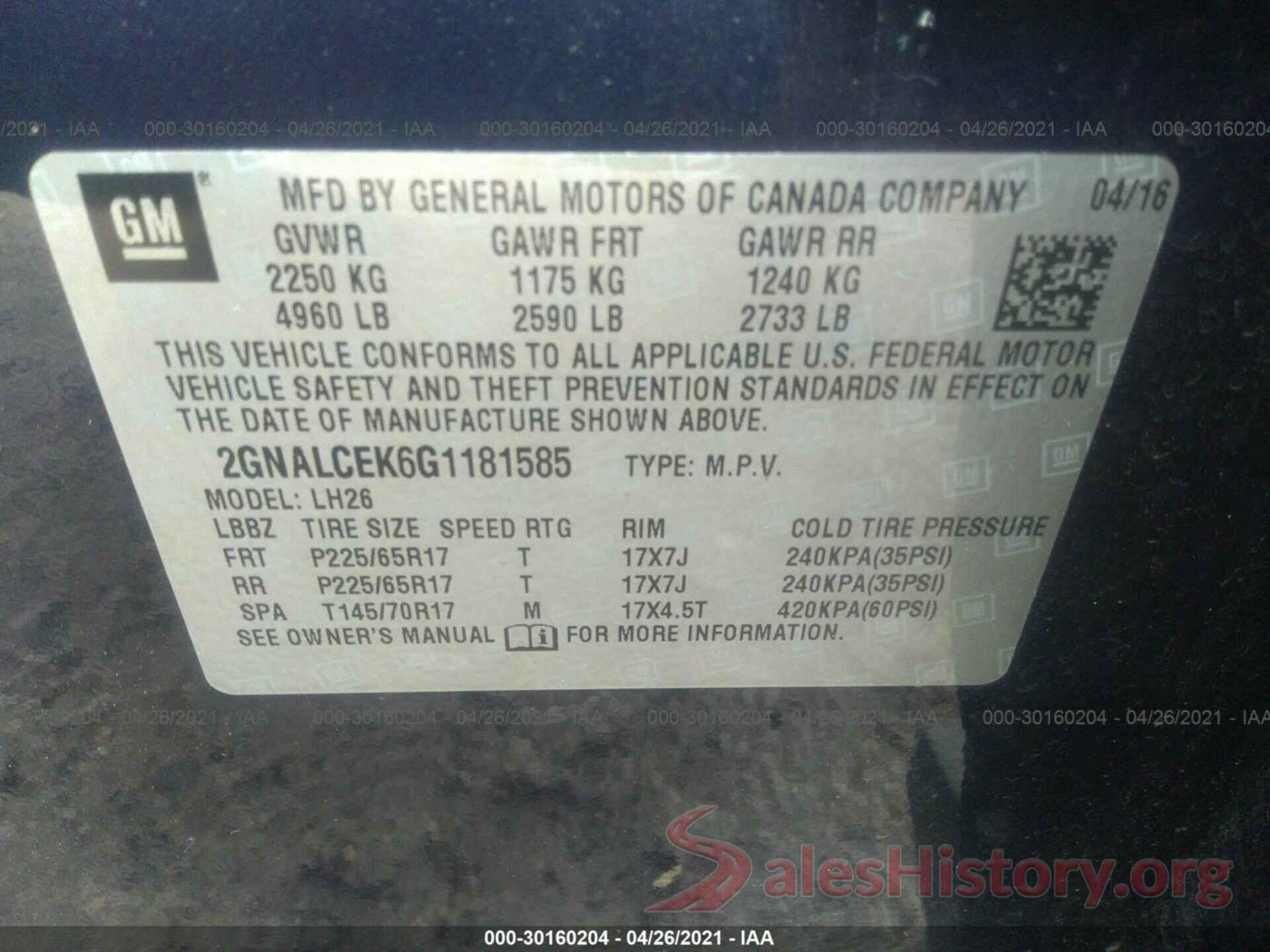 2GNALCEK6G1181585 2016 CHEVROLET EQUINOX