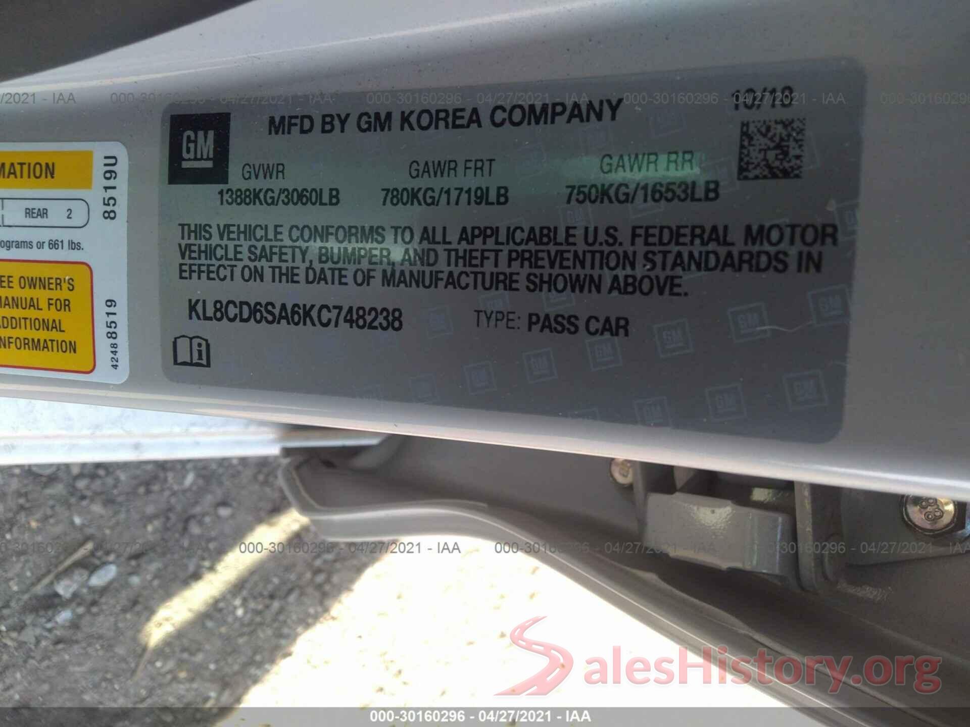 KL8CD6SA6KC748238 2019 CHEVROLET SPARK