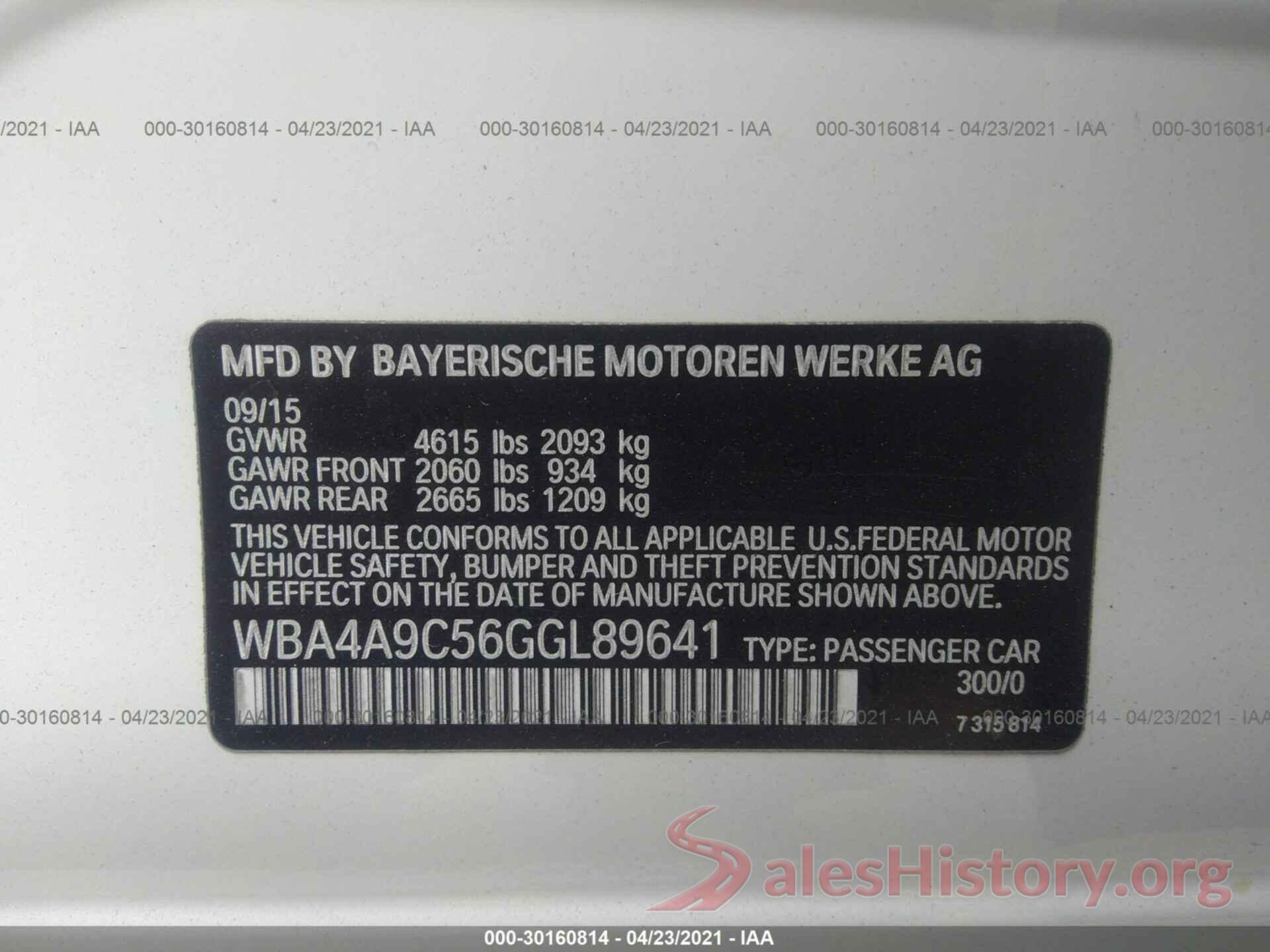 WBA4A9C56GGL89641 2016 BMW 4 SERIES