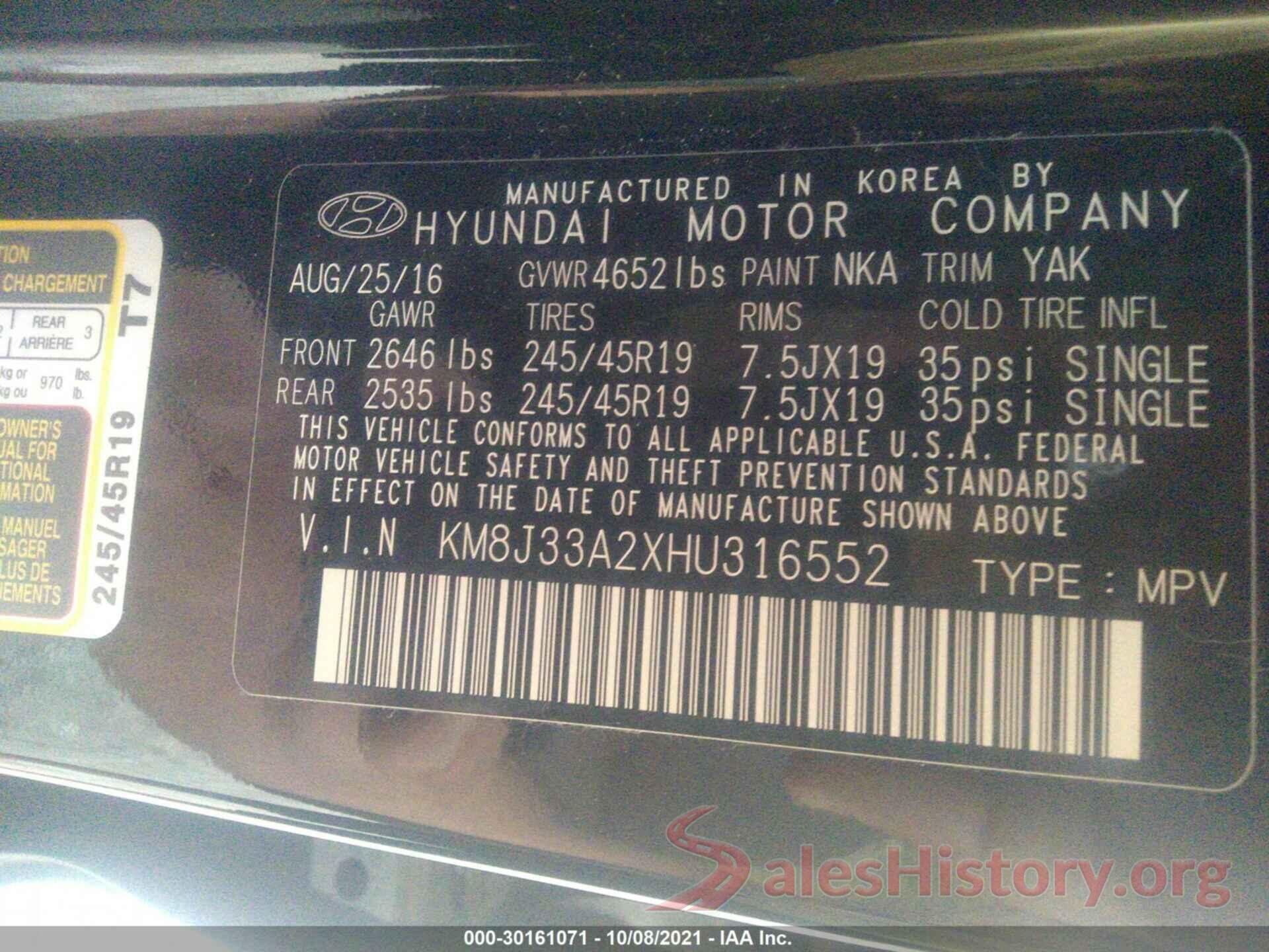 KM8J33A2XHU316552 2017 HYUNDAI TUCSON