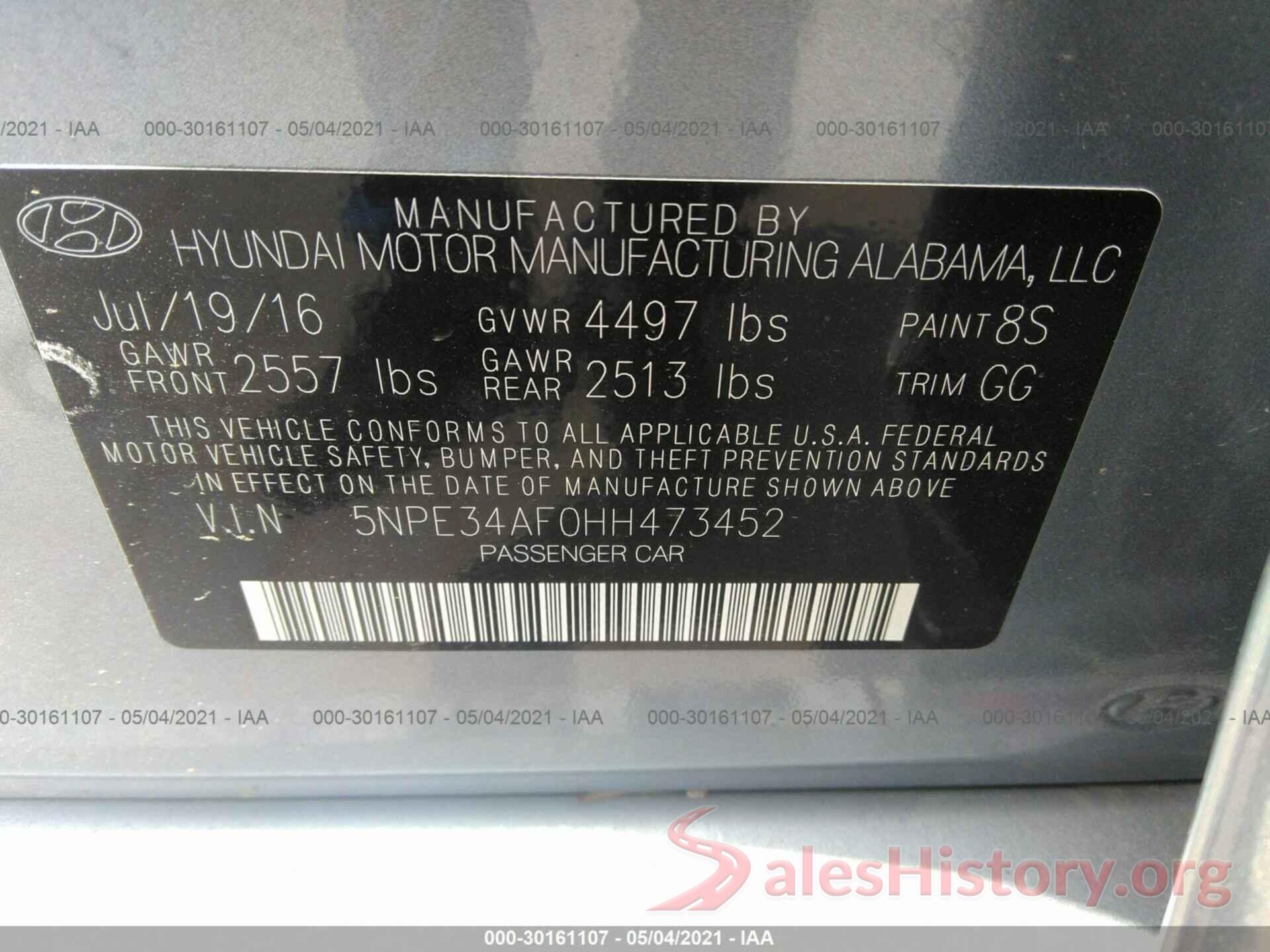 5NPE34AF0HH473452 2017 HYUNDAI SONATA