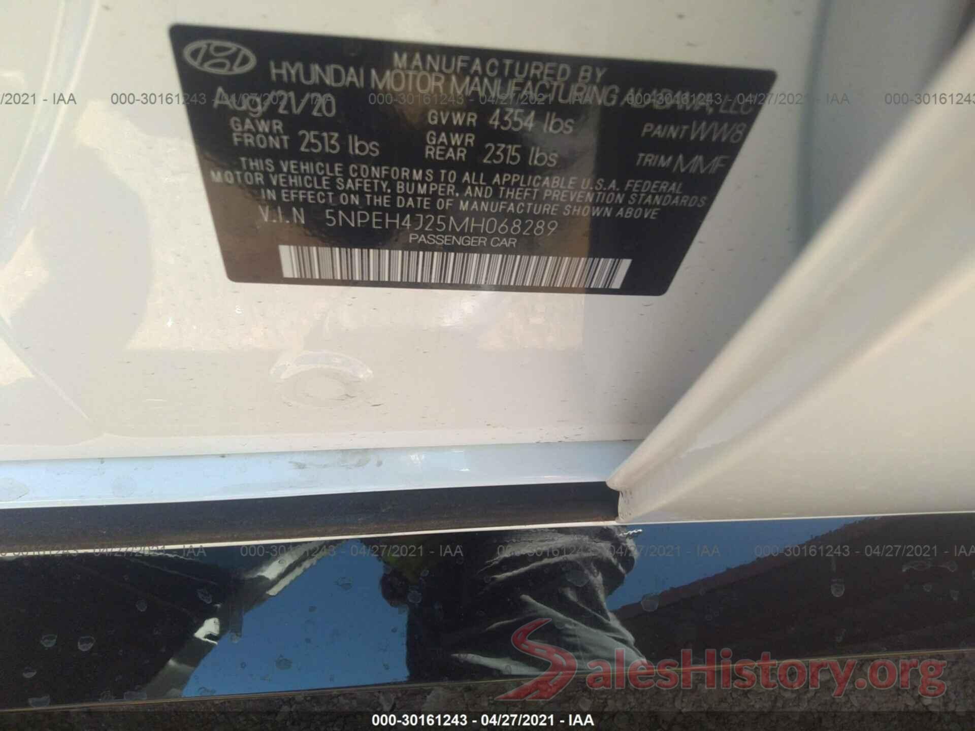 5NPEH4J25MH068289 2021 HYUNDAI SONATA