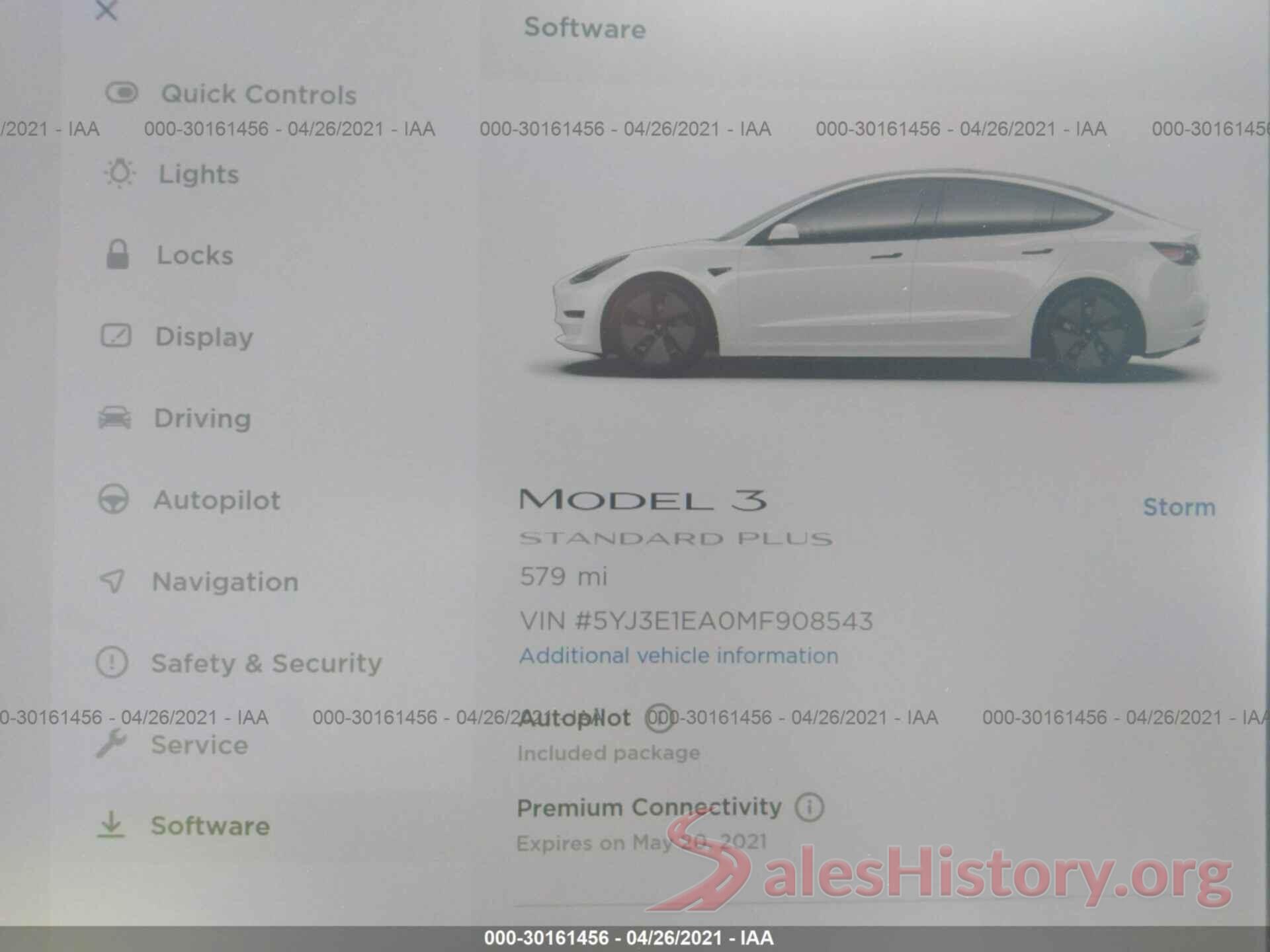 5YJ3E1EA0MF908543 2021 TESLA MODEL 3