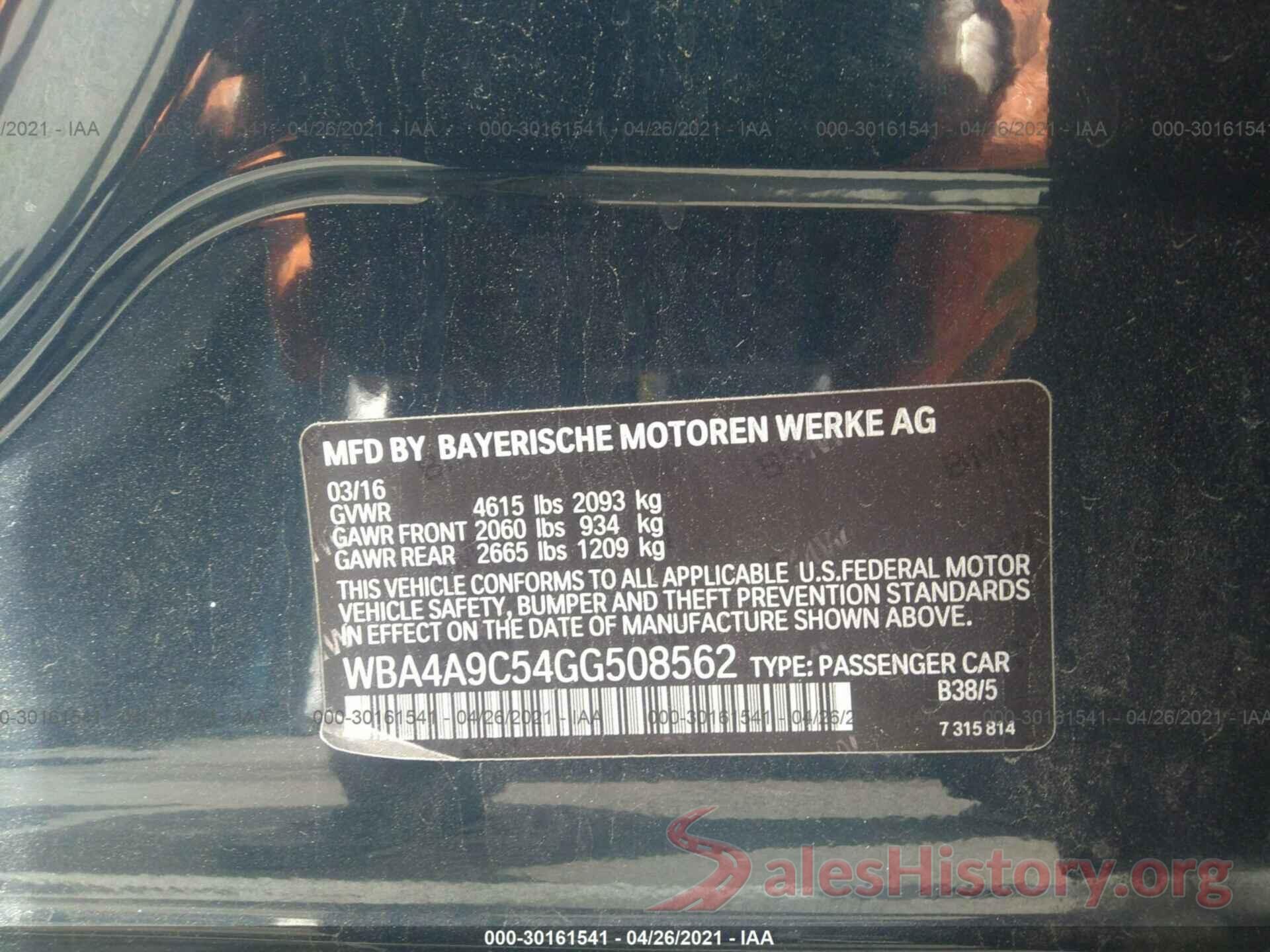 WBA4A9C54GG508562 2016 BMW 4 SERIES