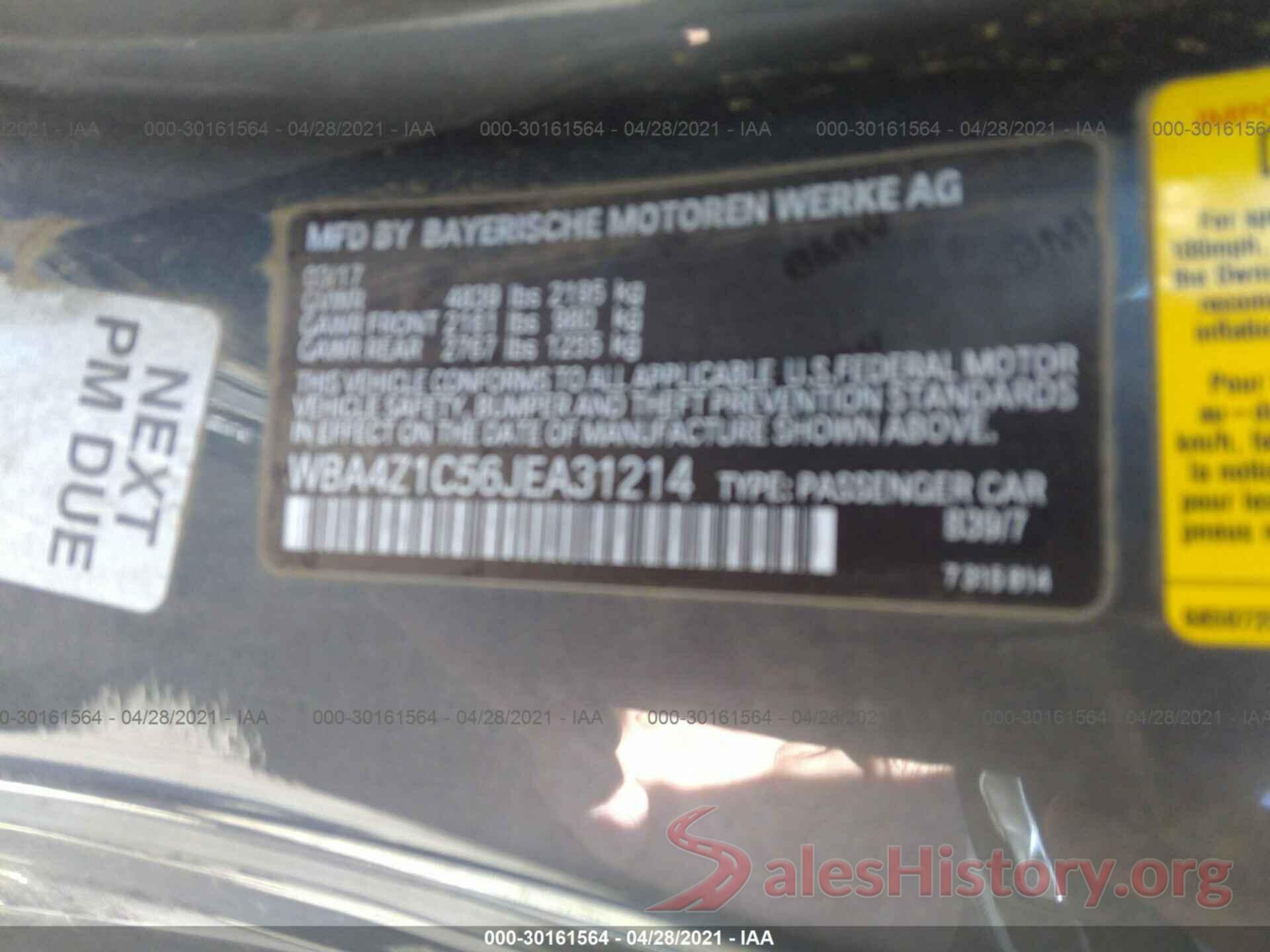 WBA4Z1C56JEA31214 2018 BMW 4 SERIES