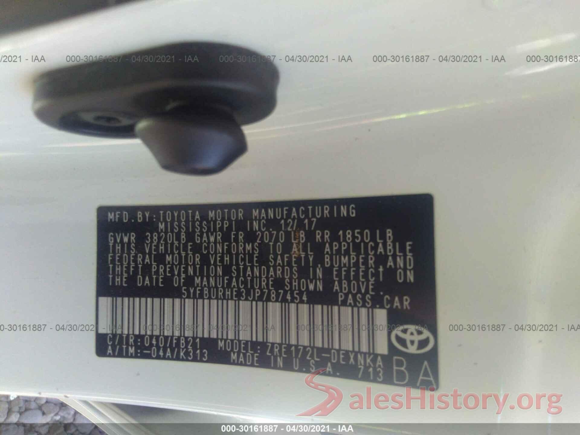 5YFBURHE3JP787454 2018 TOYOTA COROLLA