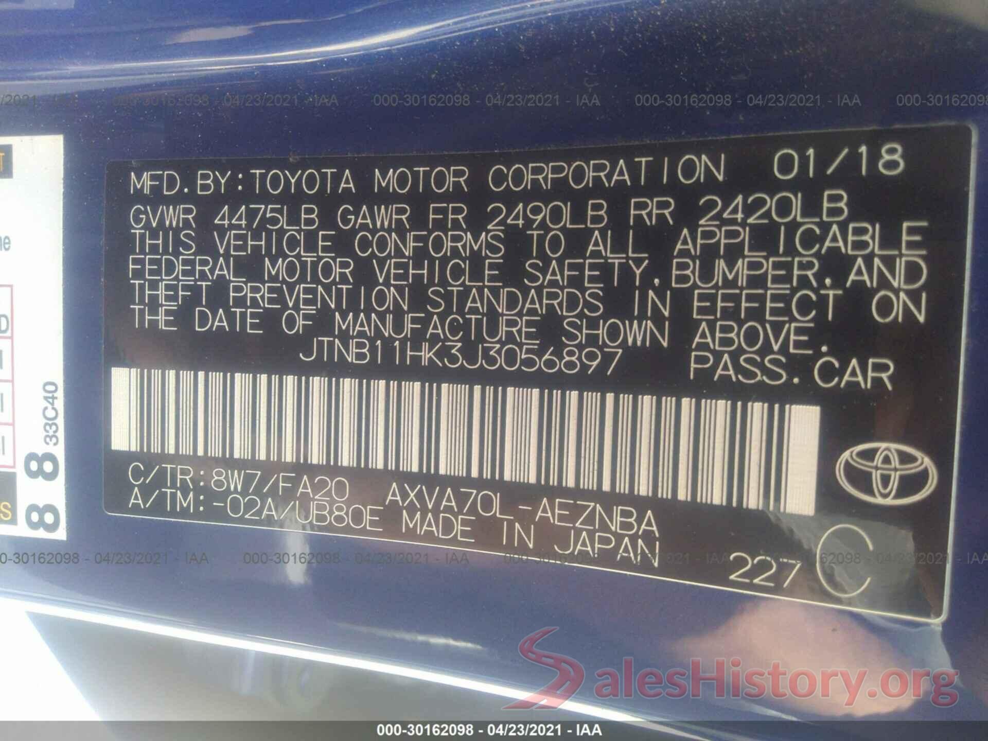 JTNB11HK3J3056897 2018 TOYOTA CAMRY