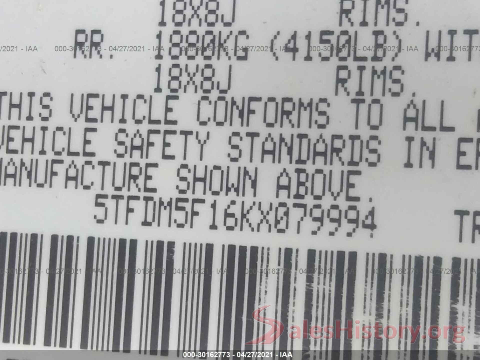 5TFDM5F16KX079994 2019 TOYOTA TUNDRA 4WD