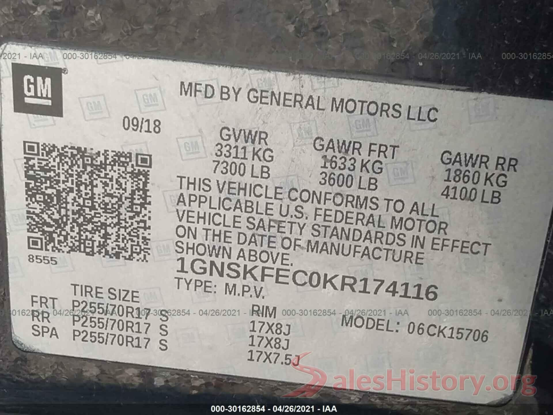 1GNSKFEC0KR174116 2019 CHEVROLET TAHOE