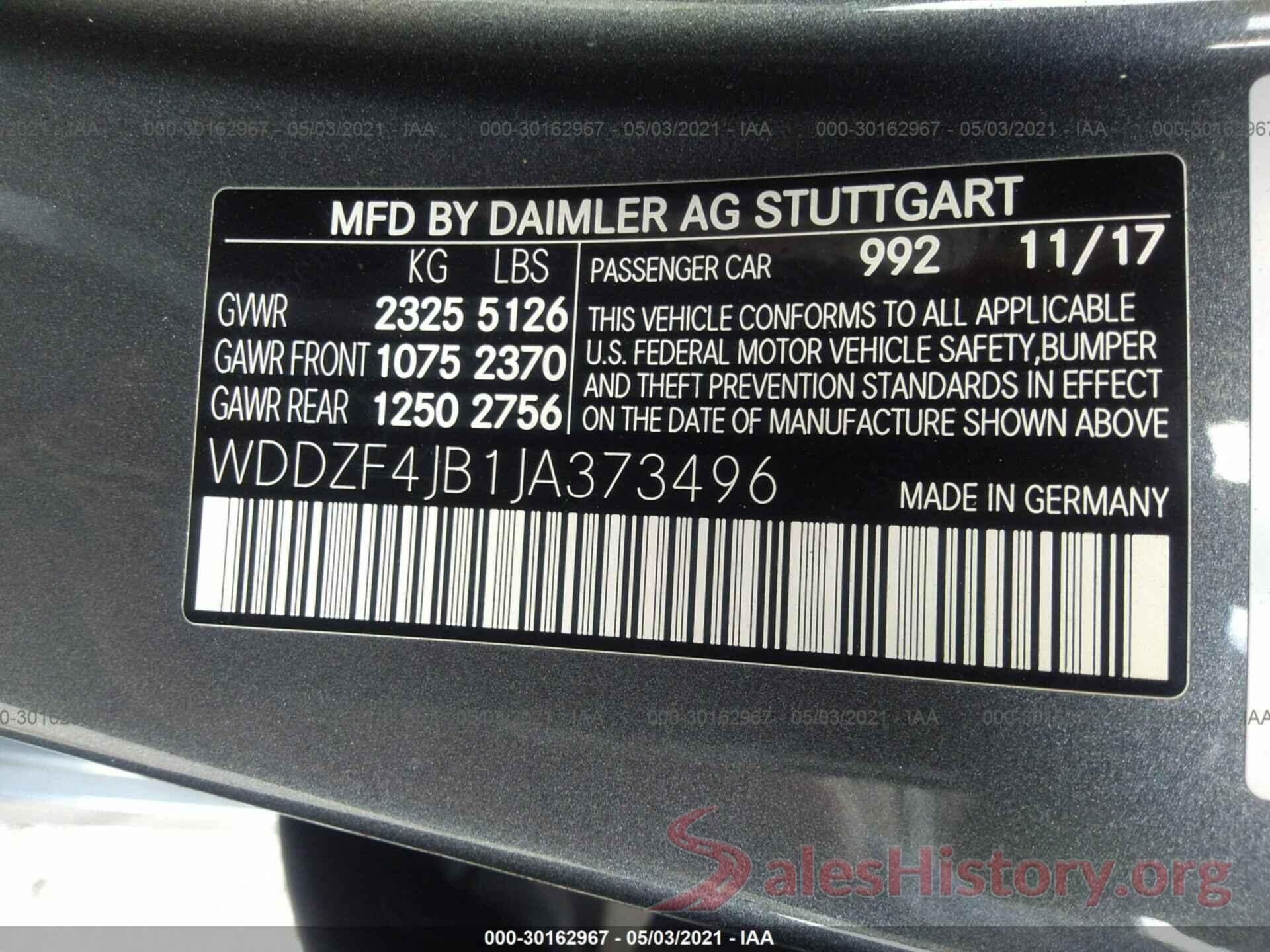 WDDZF4JB1JA373496 2018 MERCEDES-BENZ E-CLASS