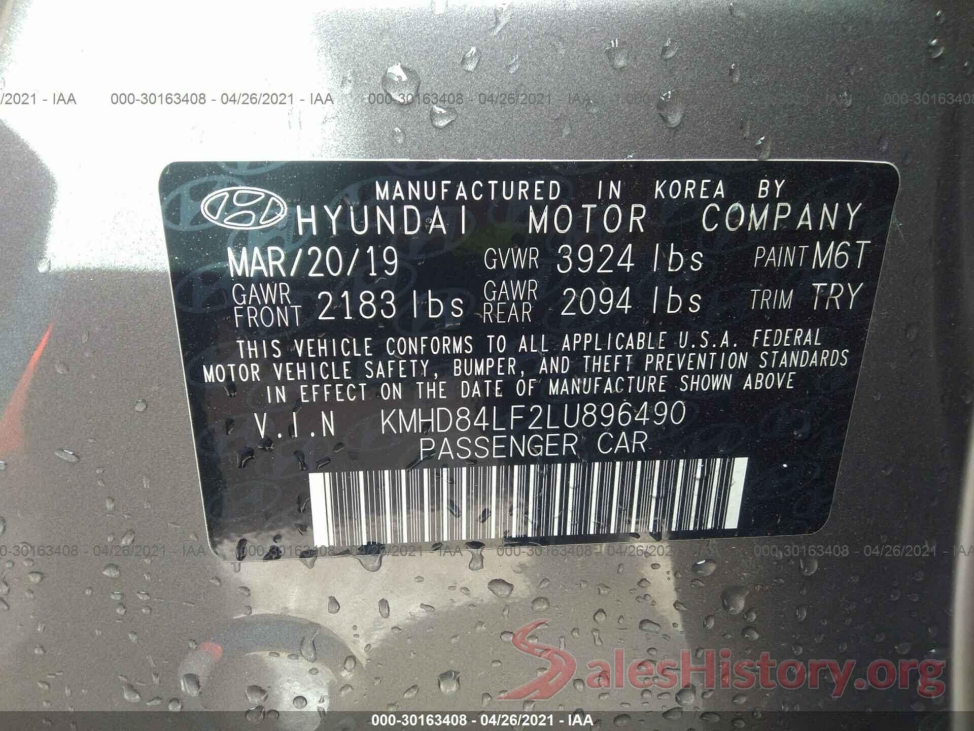 KMHD84LF2LU896490 2020 HYUNDAI ELANTRA