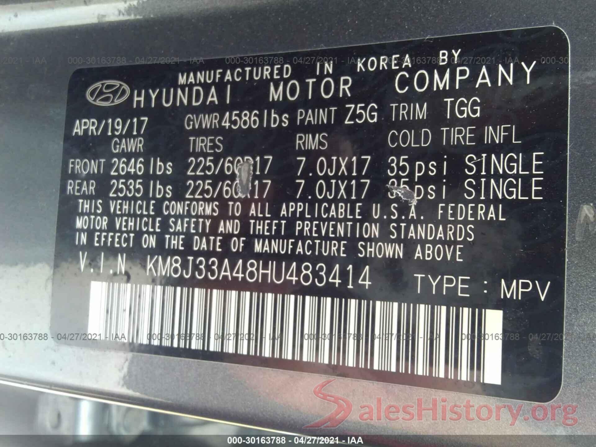 KM8J33A48HU483414 2017 HYUNDAI TUCSON