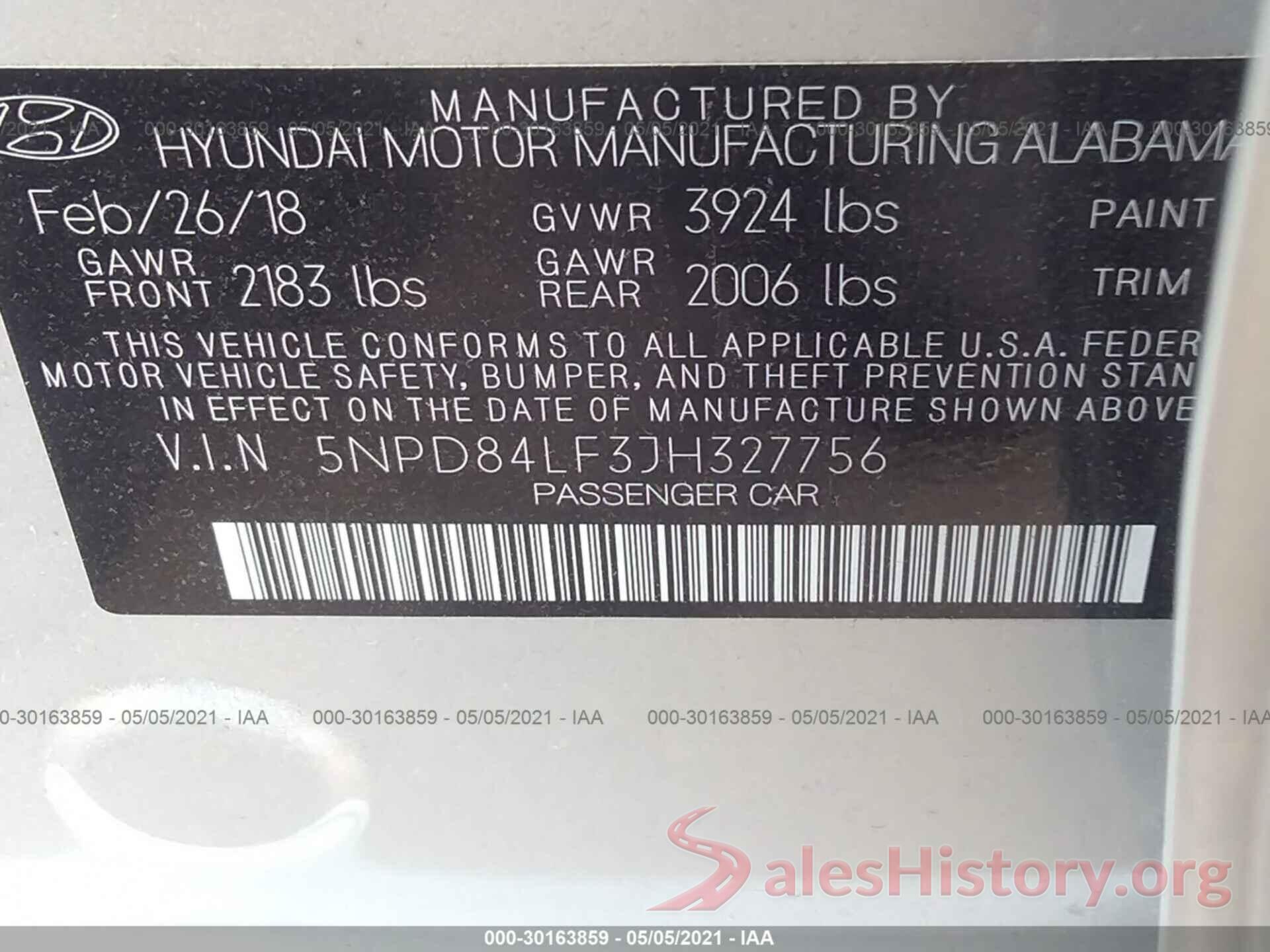 5NPD84LF3JH327756 2018 HYUNDAI ELANTRA