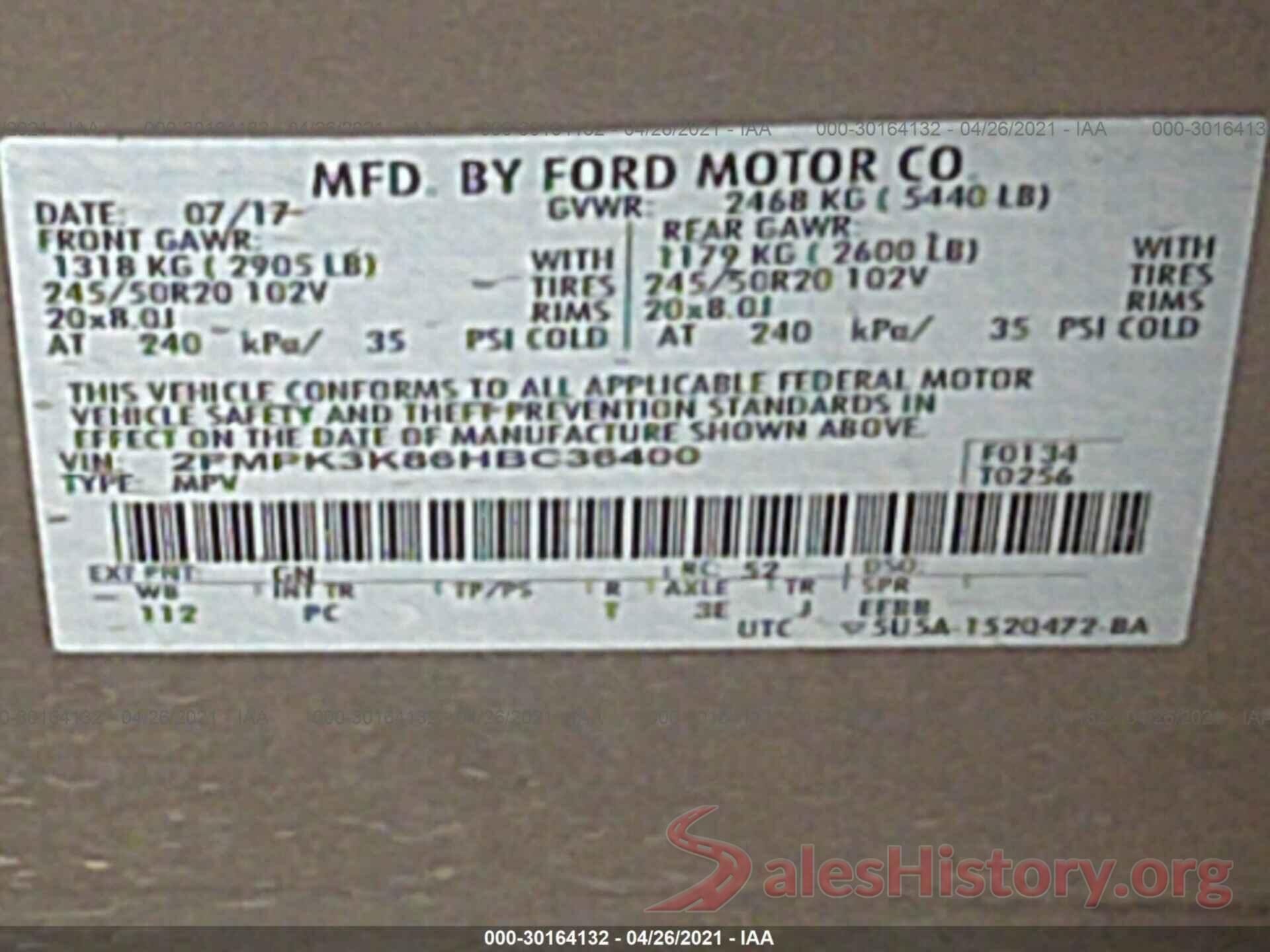 2FMPK3K86HBC36400 2017 FORD EDGE