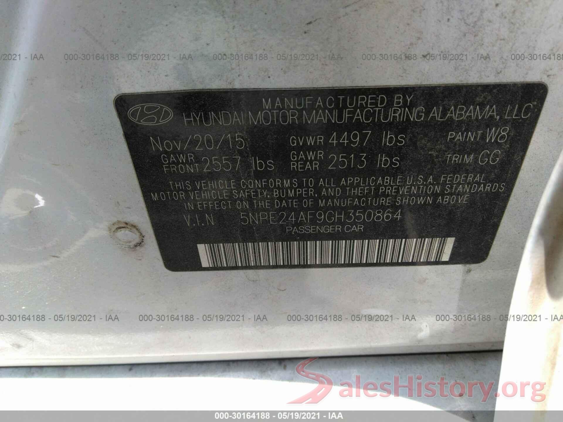 5NPE24AF9GH350864 2016 HYUNDAI SONATA