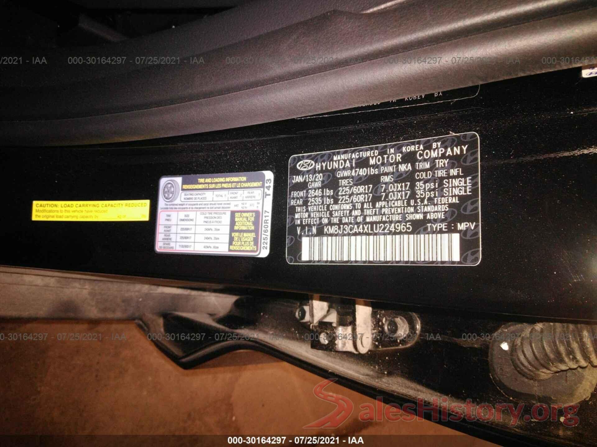 000J3CA4XLU224965 2020 HYUNDAI TUCSON