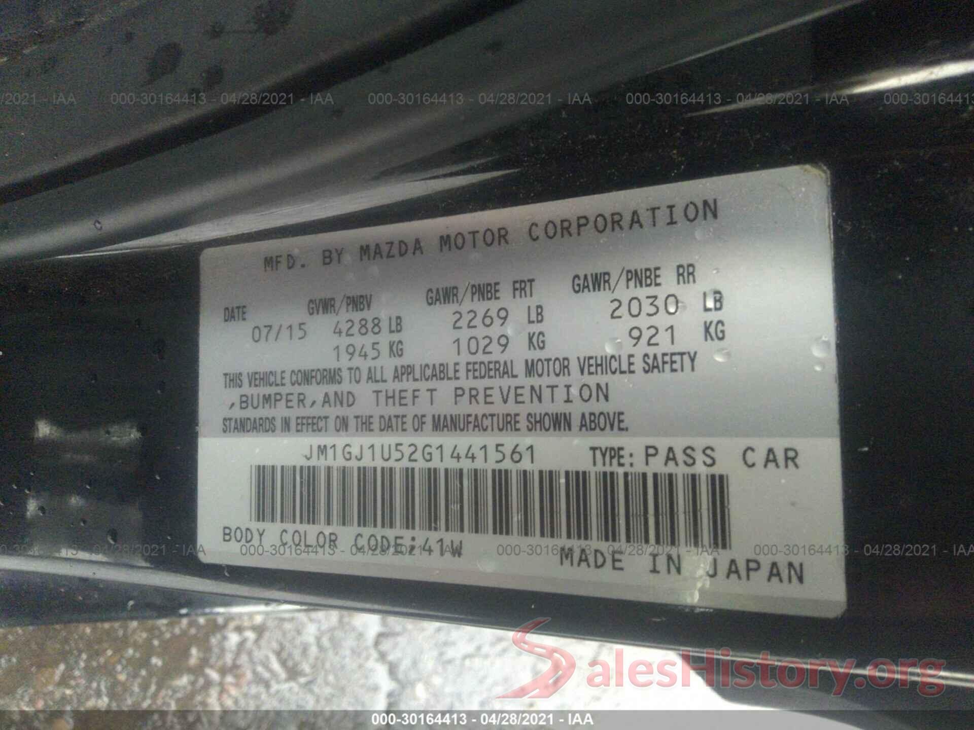 JM1GJ1U52G1441561 2016 MAZDA MAZDA6