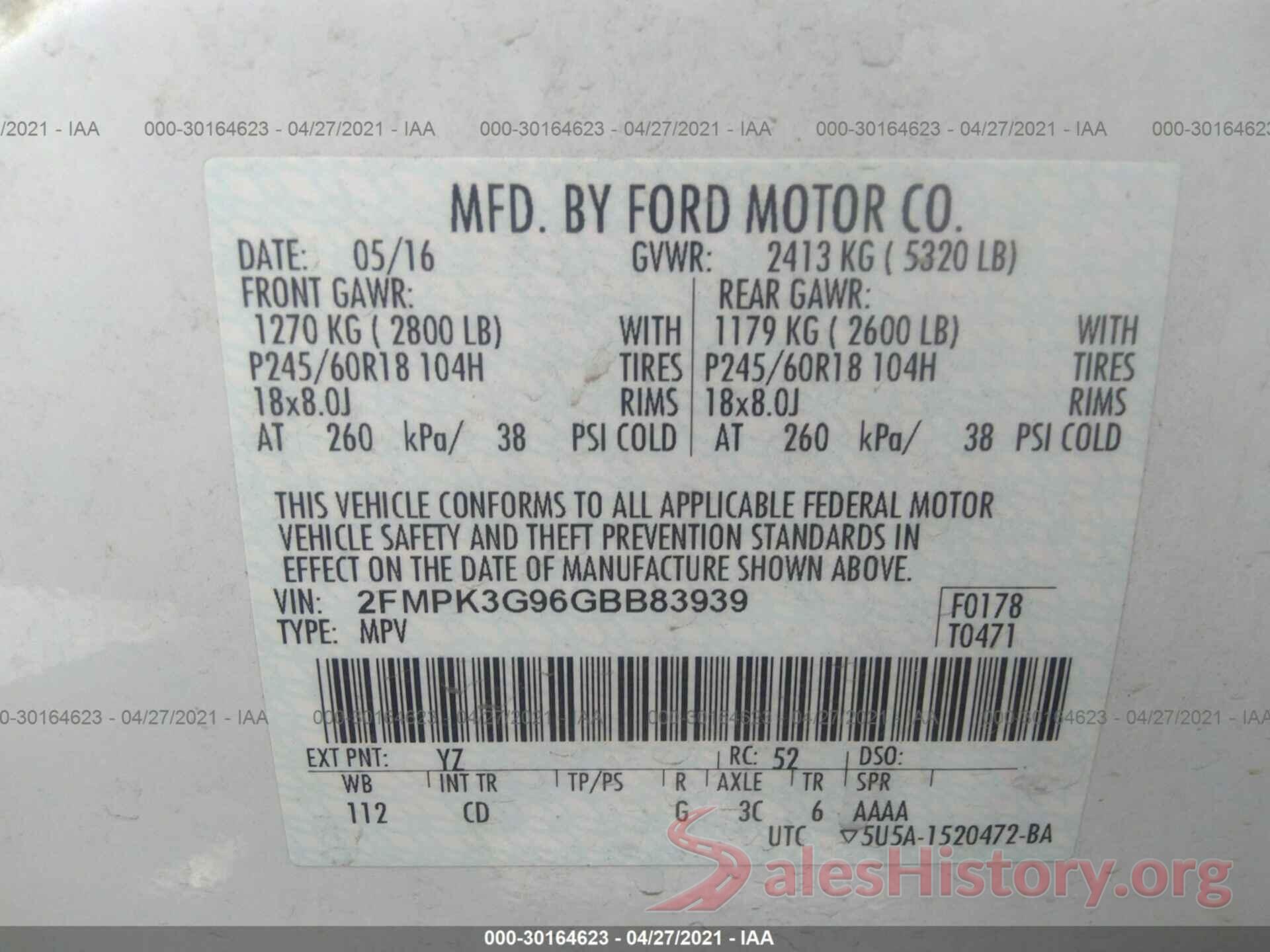 2FMPK3G96GBB83939 2016 FORD EDGE