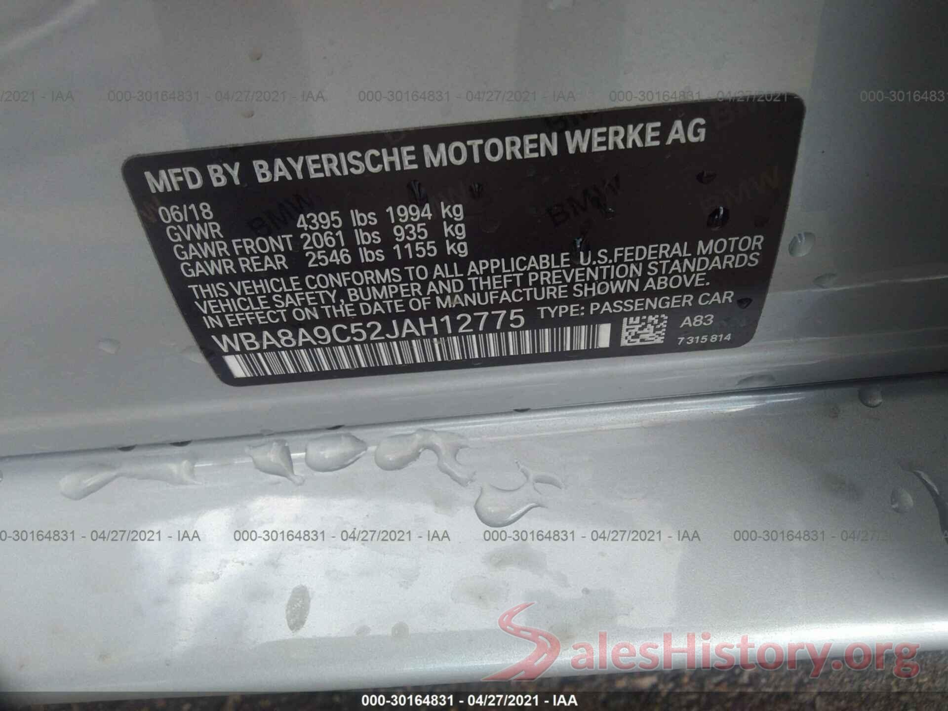 WBA8A9C52JAH12775 2018 BMW 3 SERIES