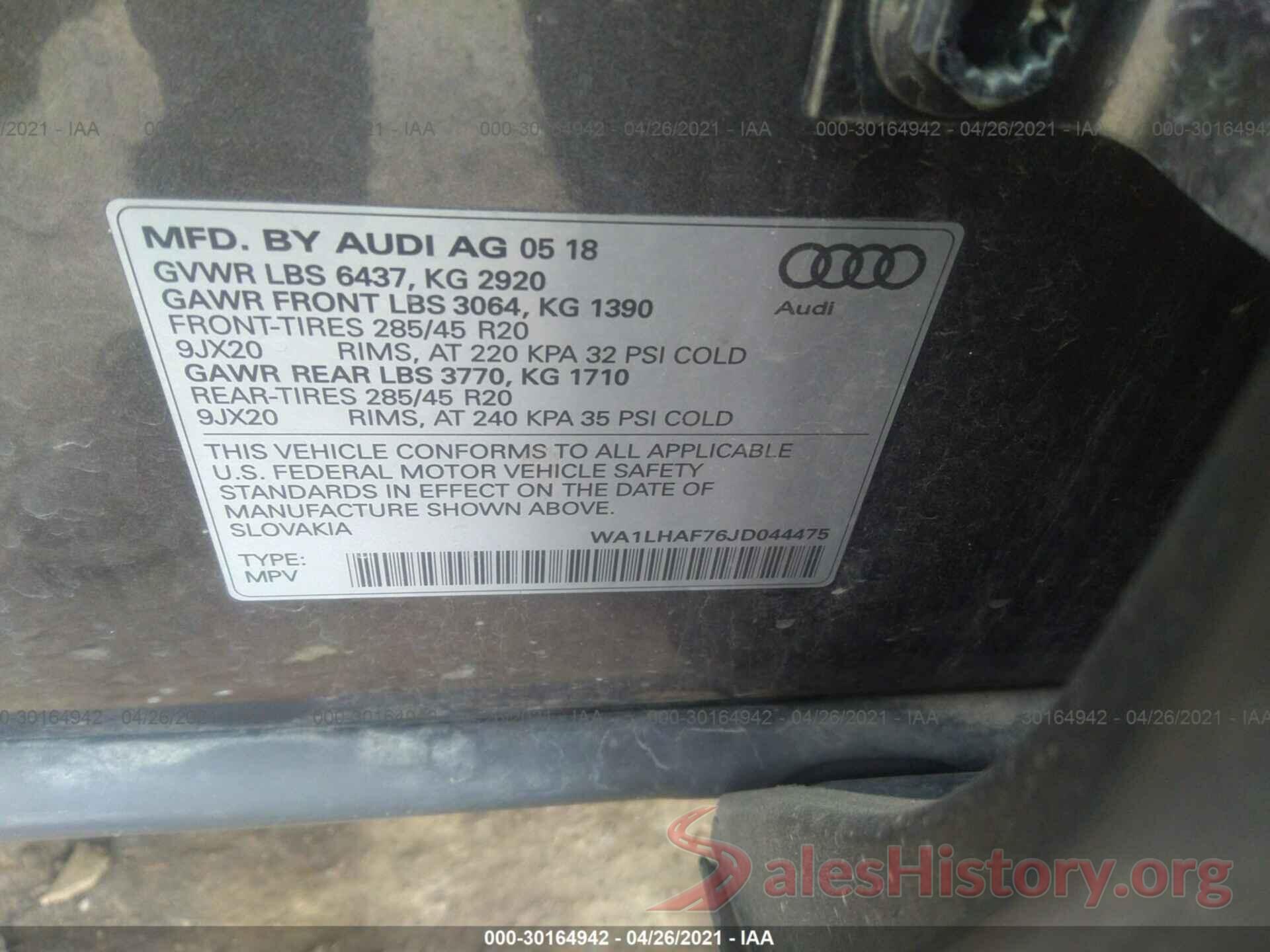 WA1LHAF76JD044475 2018 AUDI Q7